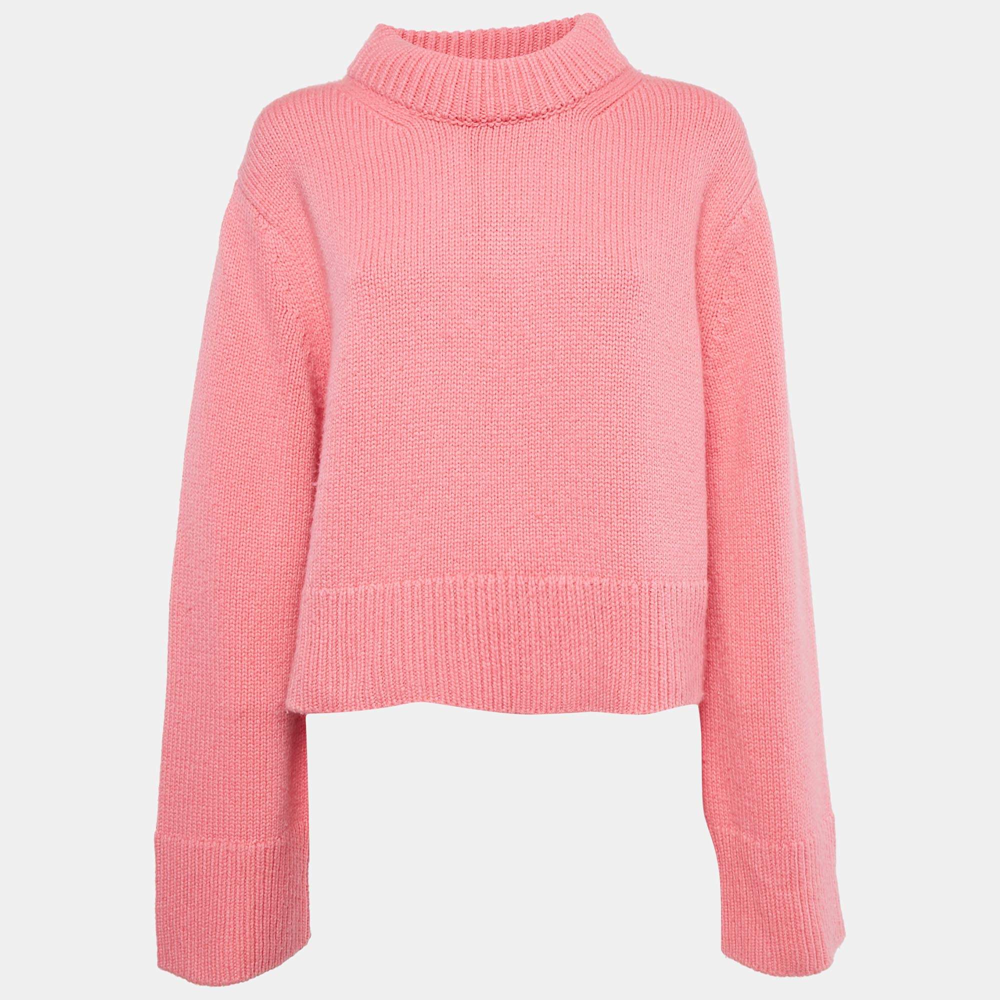 Pre Owned Celine Pink Cashmere Long Sleeve Sweater XS
