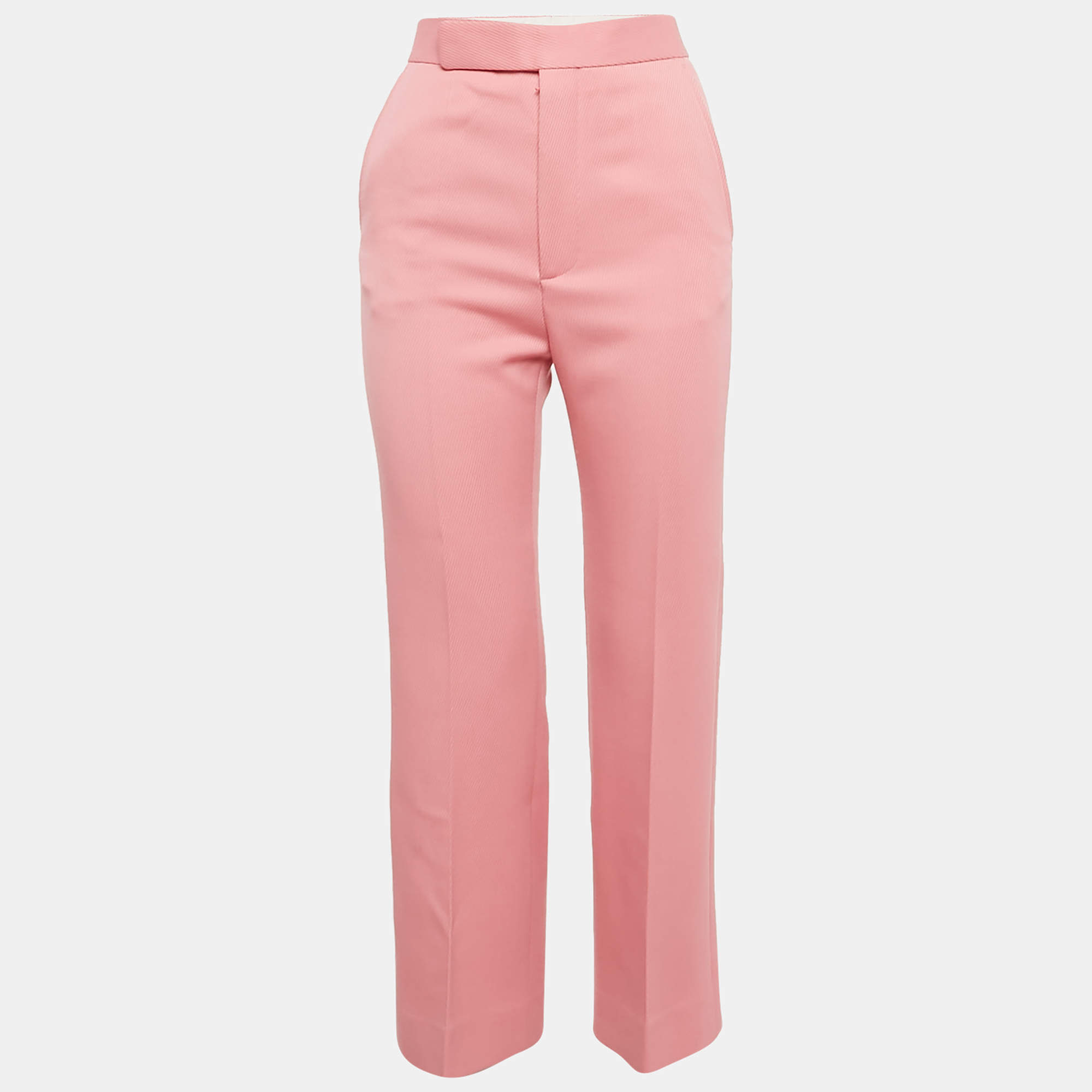 Celine Pink Wool Drill Wide-Leg Trousers S