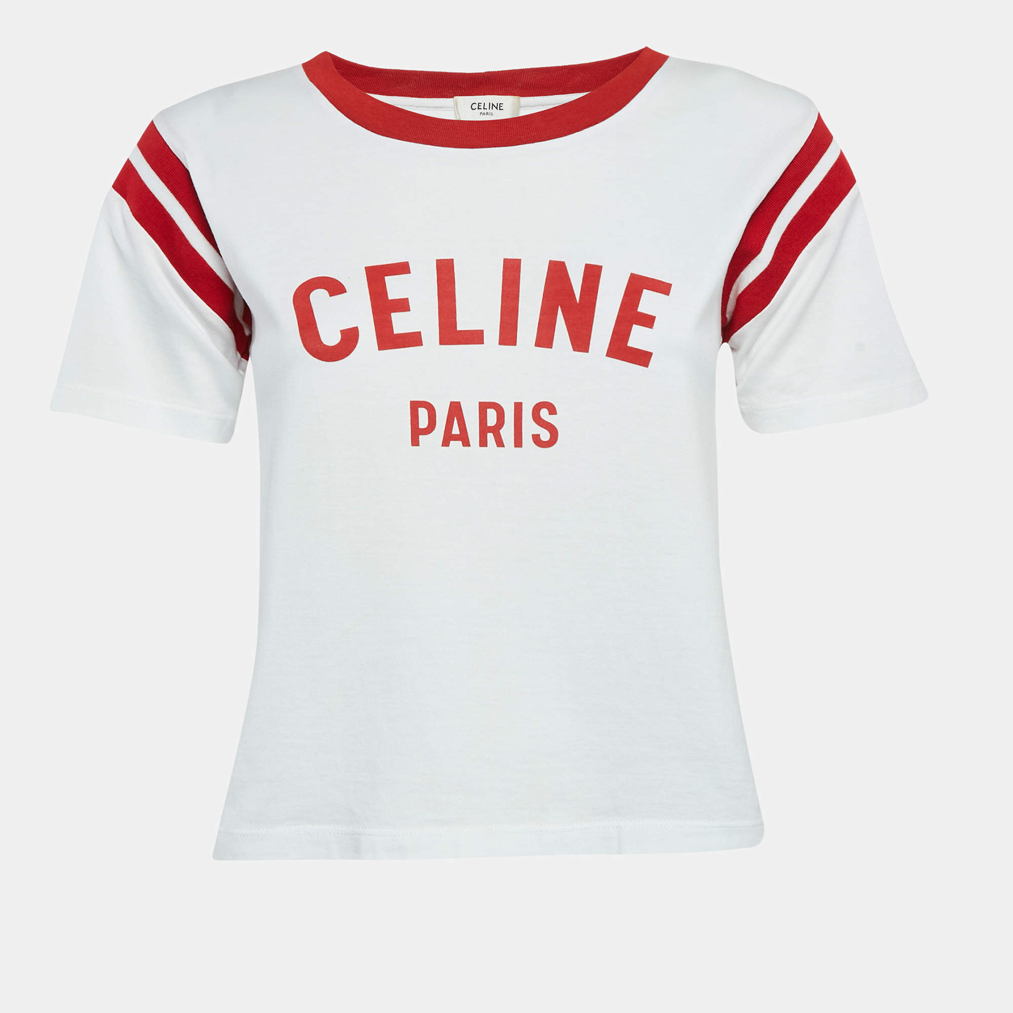Pre Owned Celine White Logo Print Jersey T-Shirt S