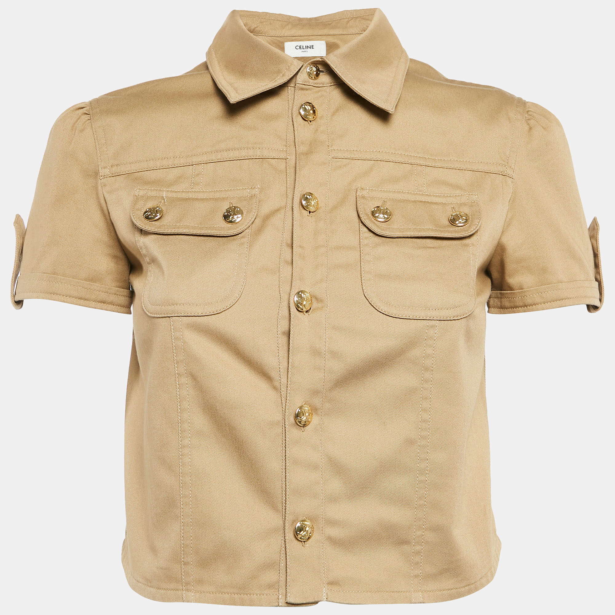 مملوكة مسبقًا Celine Brown Cotton Crop Shirt S
