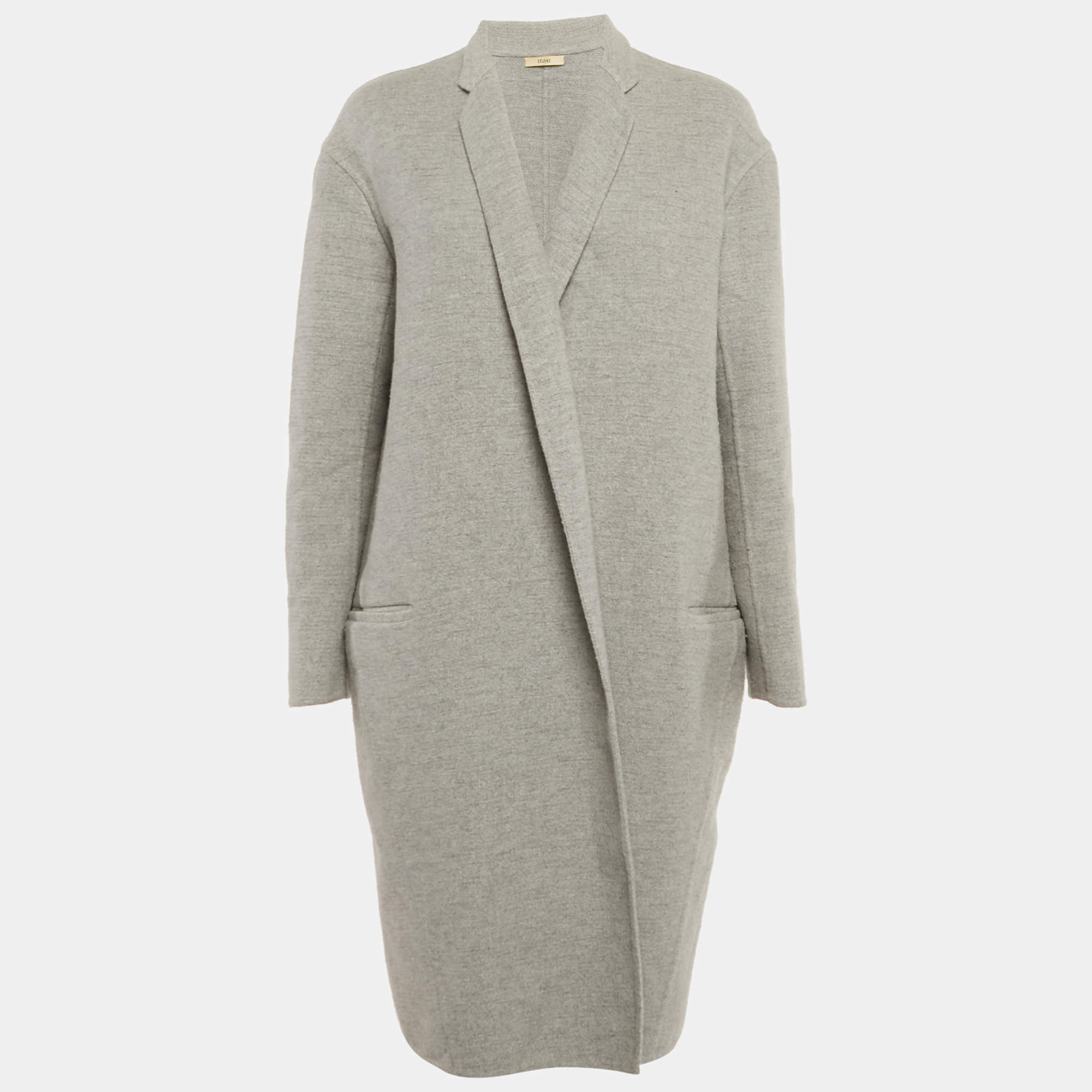 Celine Grey Cashmere Open Front Long Coat S