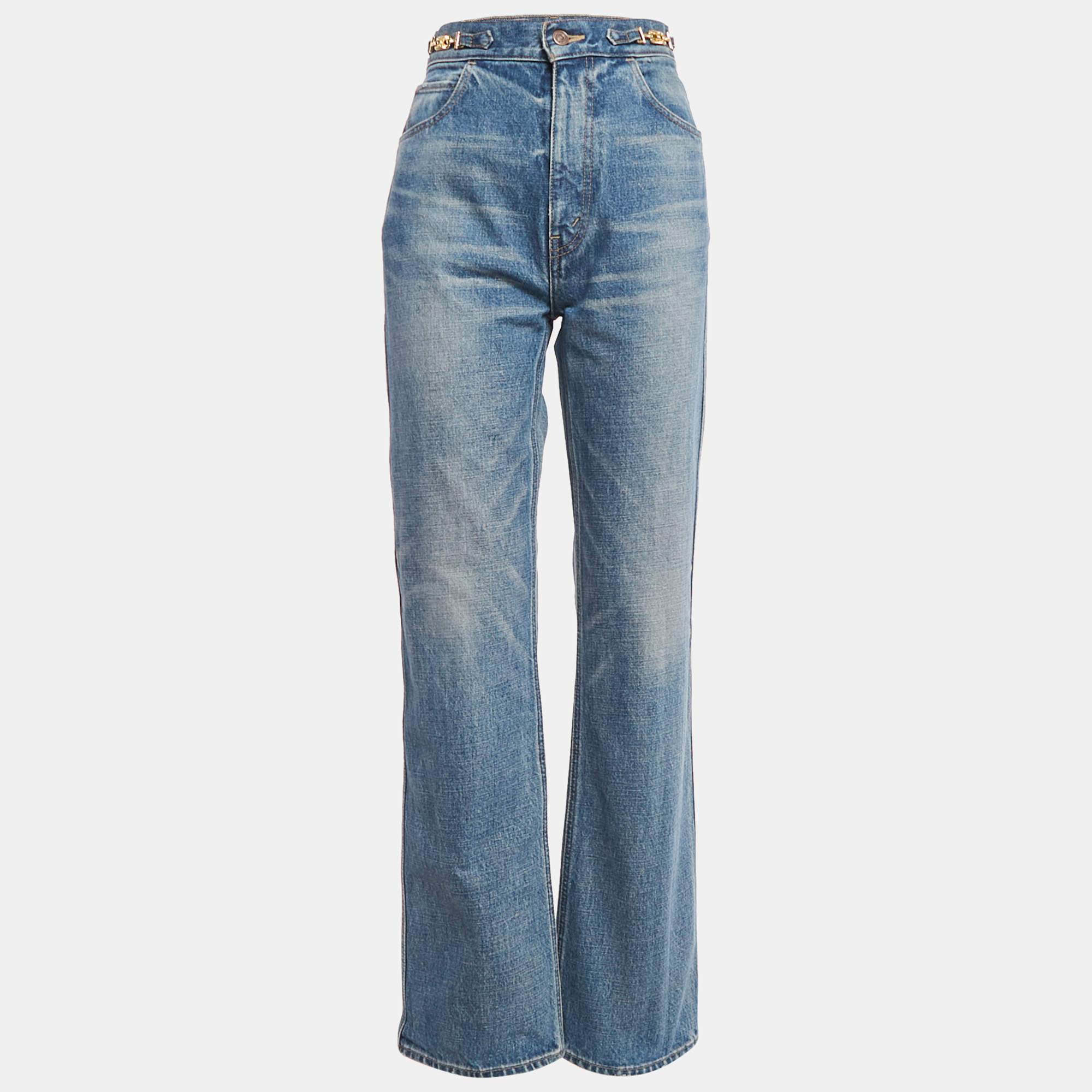 Celine Blue Washed Denim Dylan Flared Jeans M Waist 28"