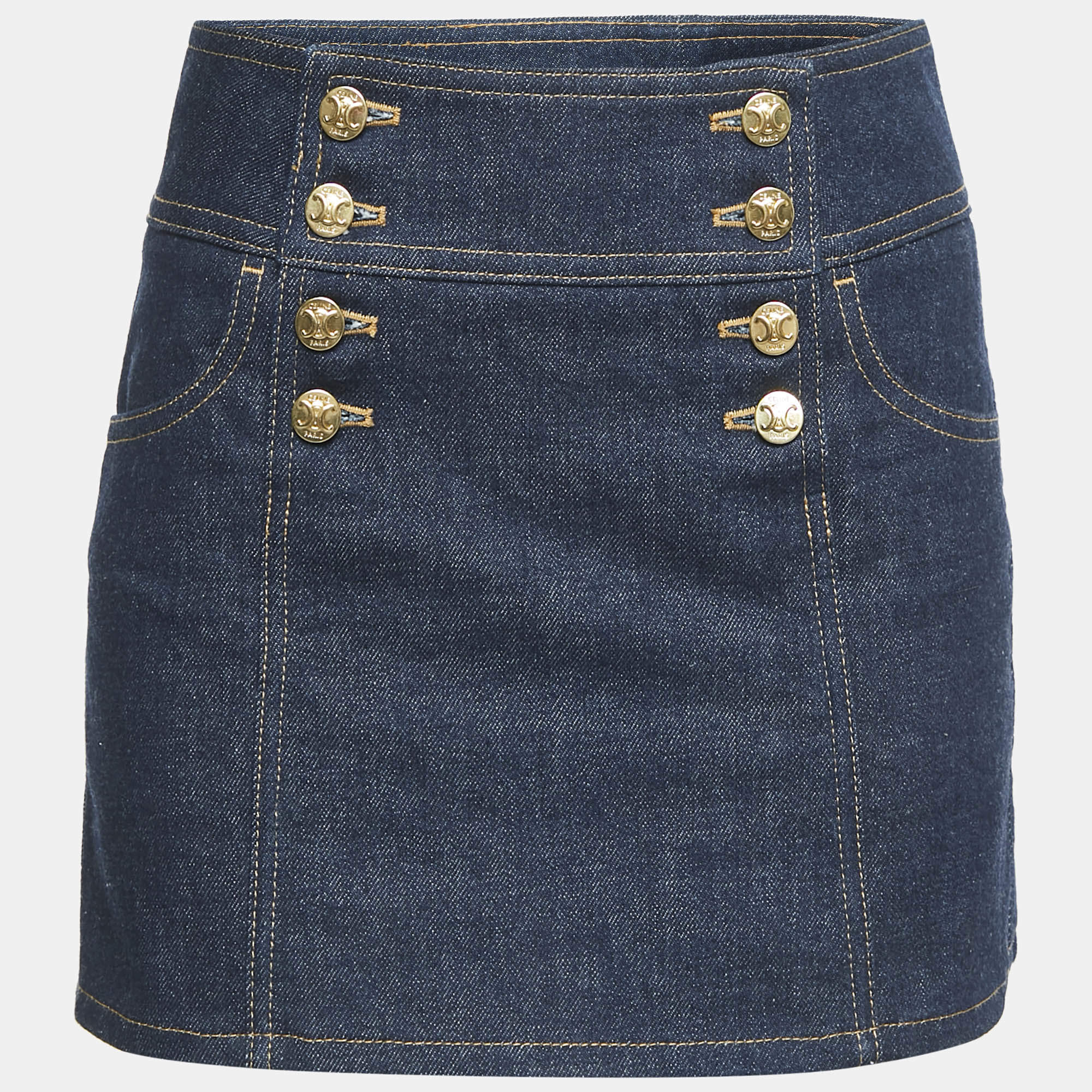Celine Blue Wash Denim Trapeze Mini Skirt S Waist 25"