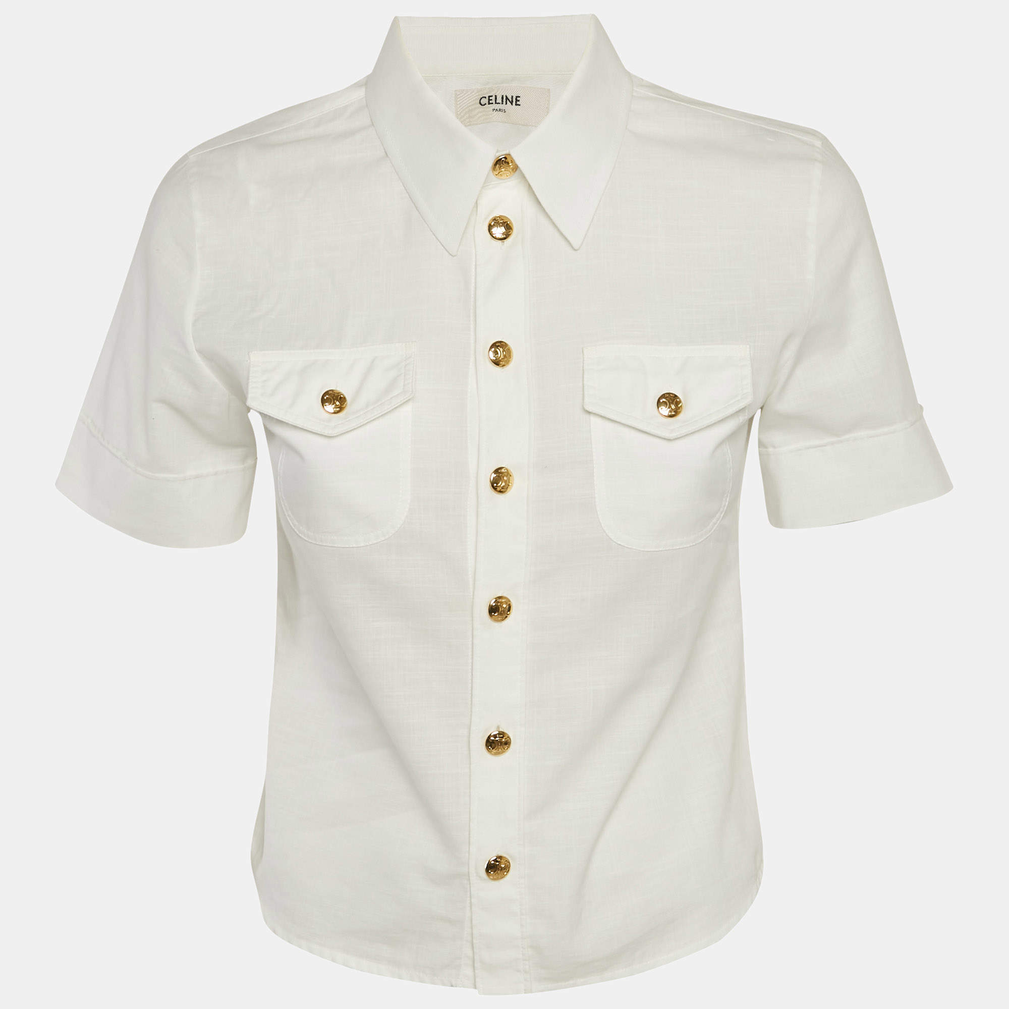 Pre Owned Celine White Cotton Button Front Shirt S