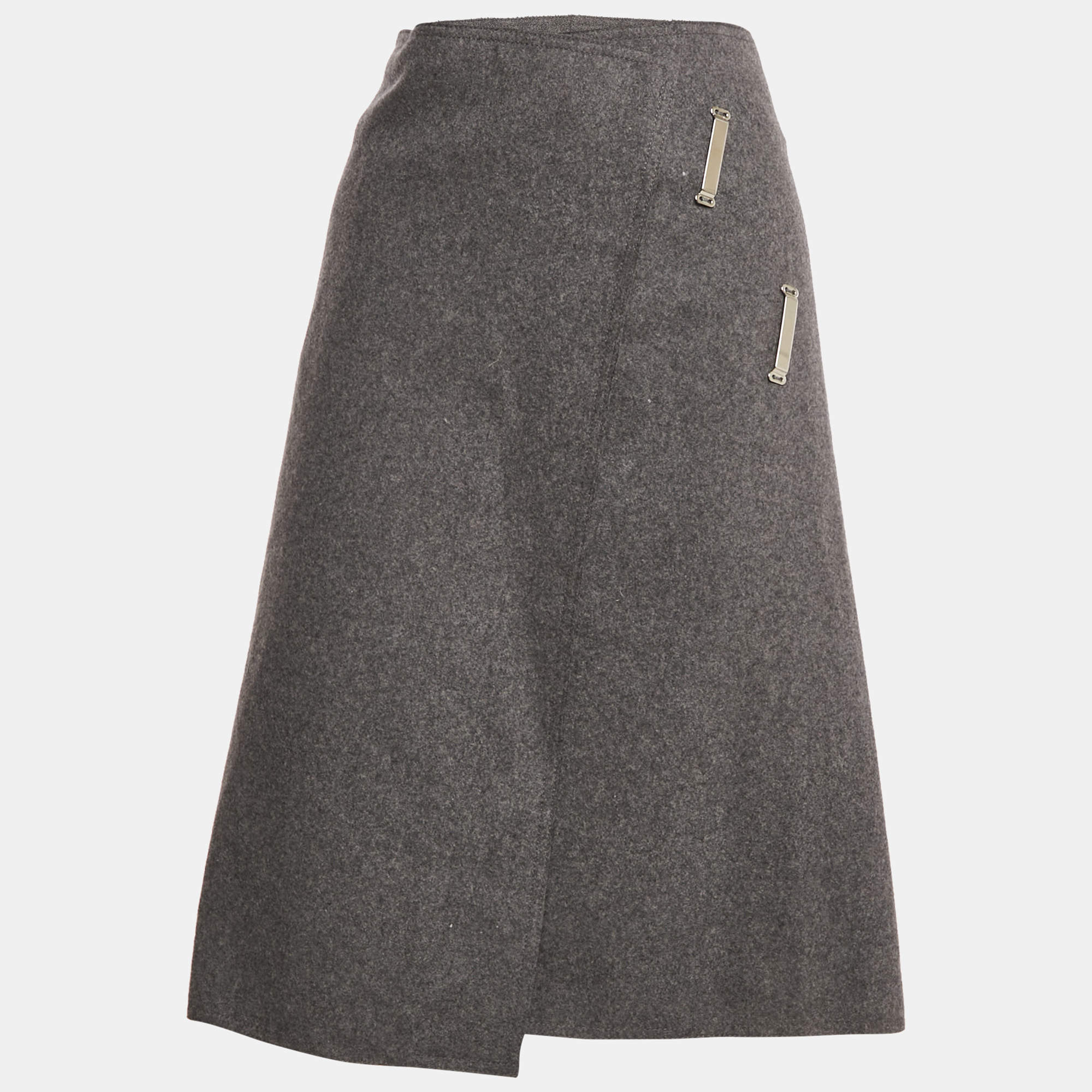 Celine Grey Wool Asymmetric Wrap Pencil Skirt S
