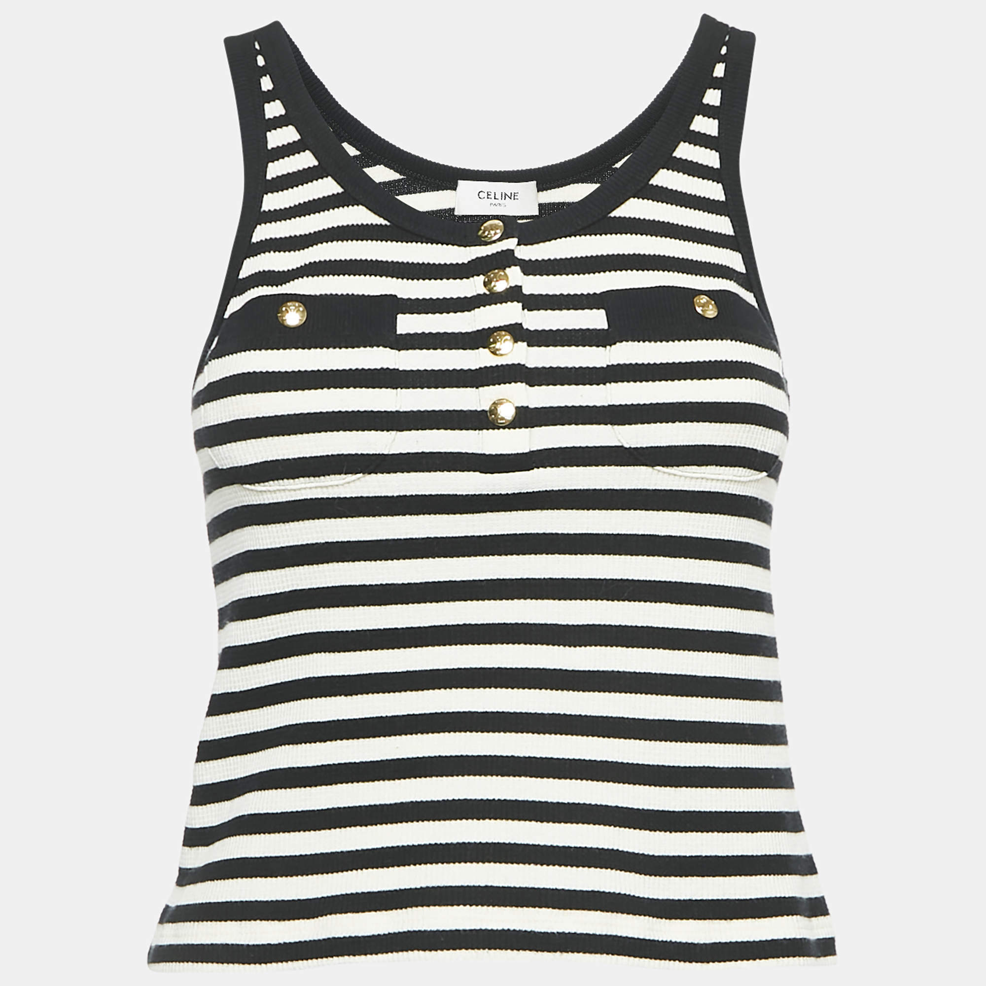 Pre Owned Celine Black Rib Knit Marinière Tank Top XS
