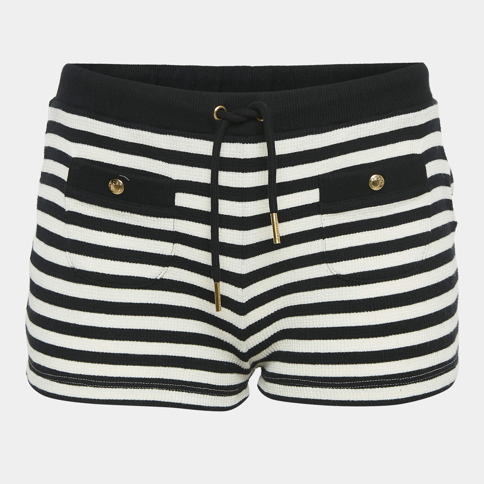 Celine Black Rib Knit Marinière Shorts XS
