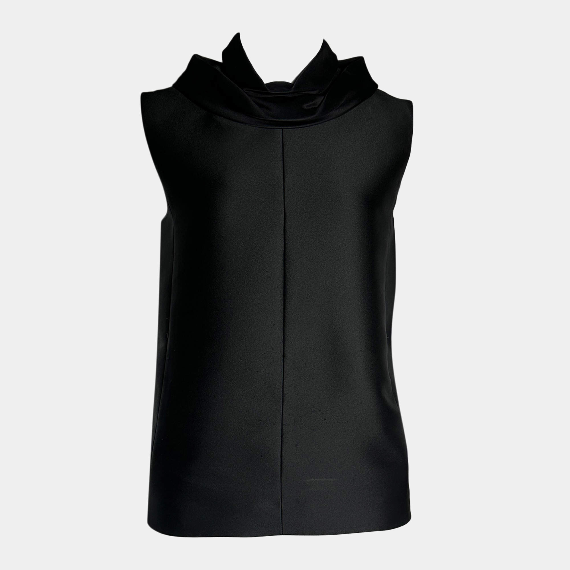 Celine Black Sleeveless Top with Ruffled Collar