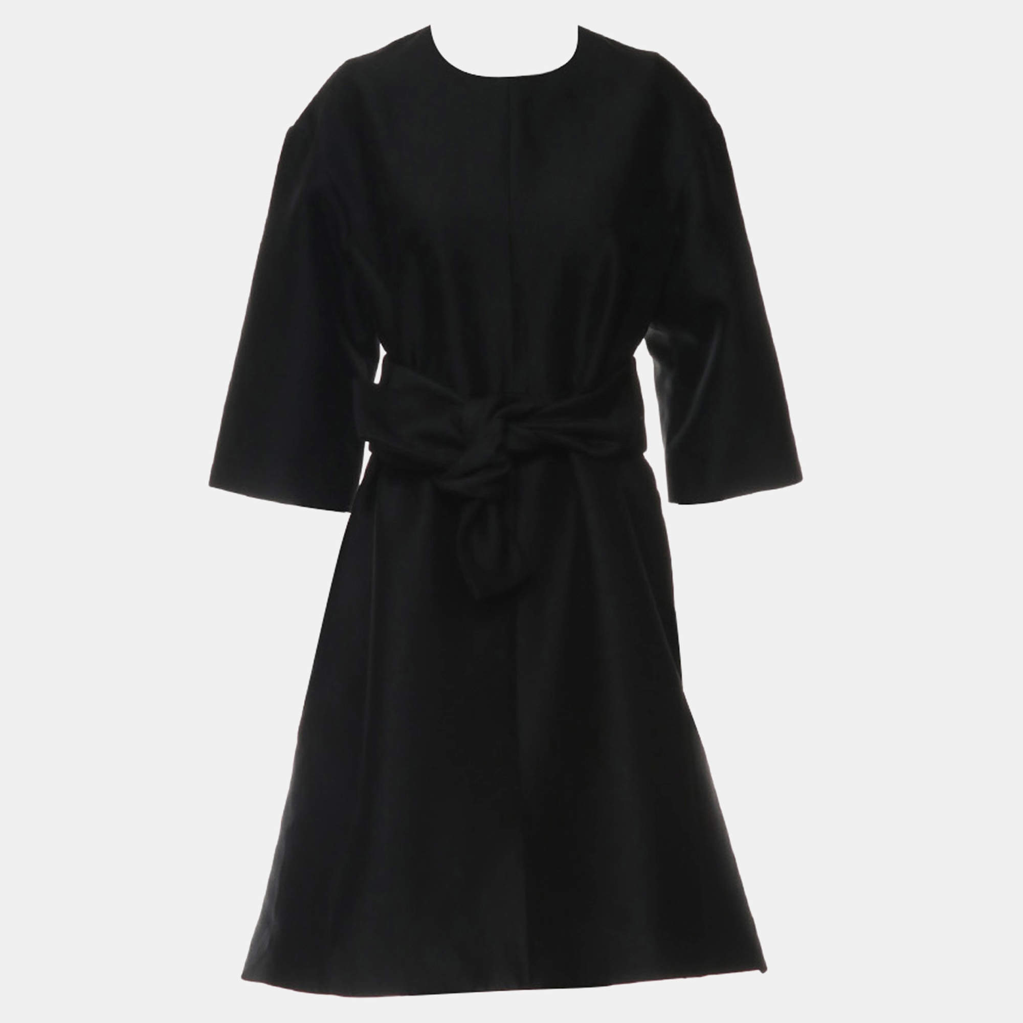 Celine Black Wool & Silk Belted Dress FR Women 42
