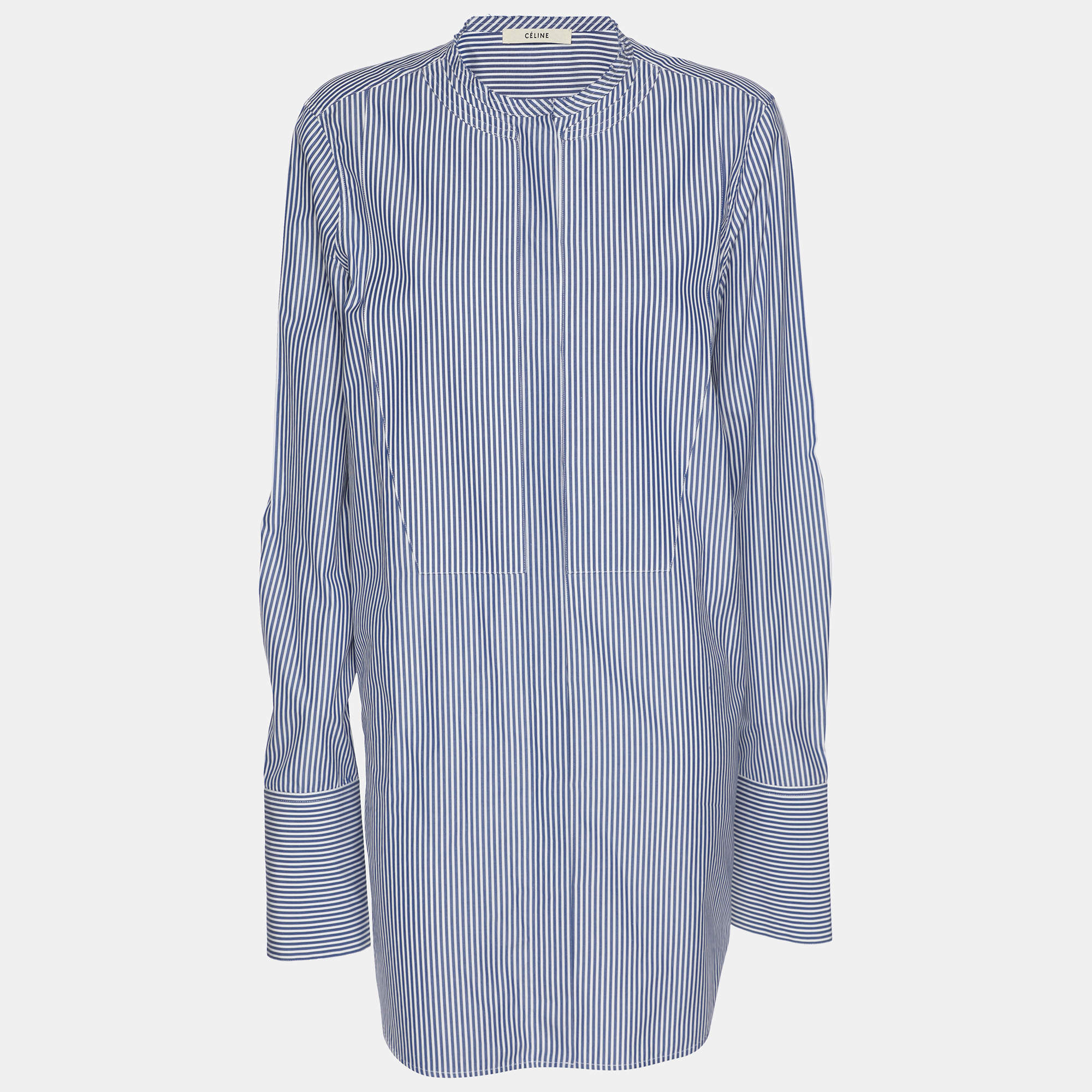 Celine Blue/White Striped Cotton Button Front Shirt M