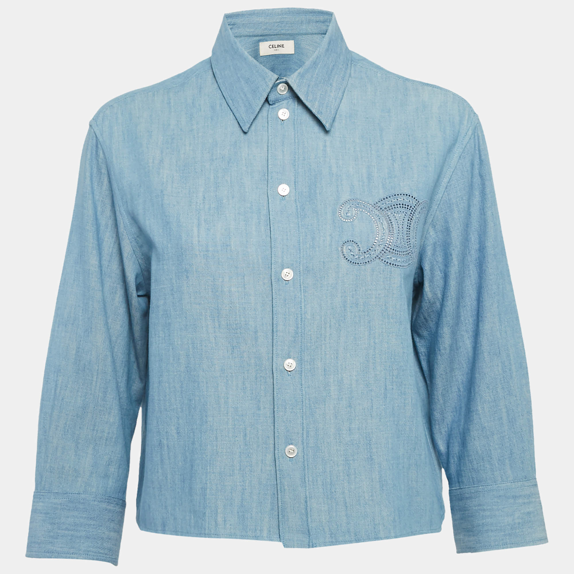 Celine Blue Triomphe Chambray Shirt S