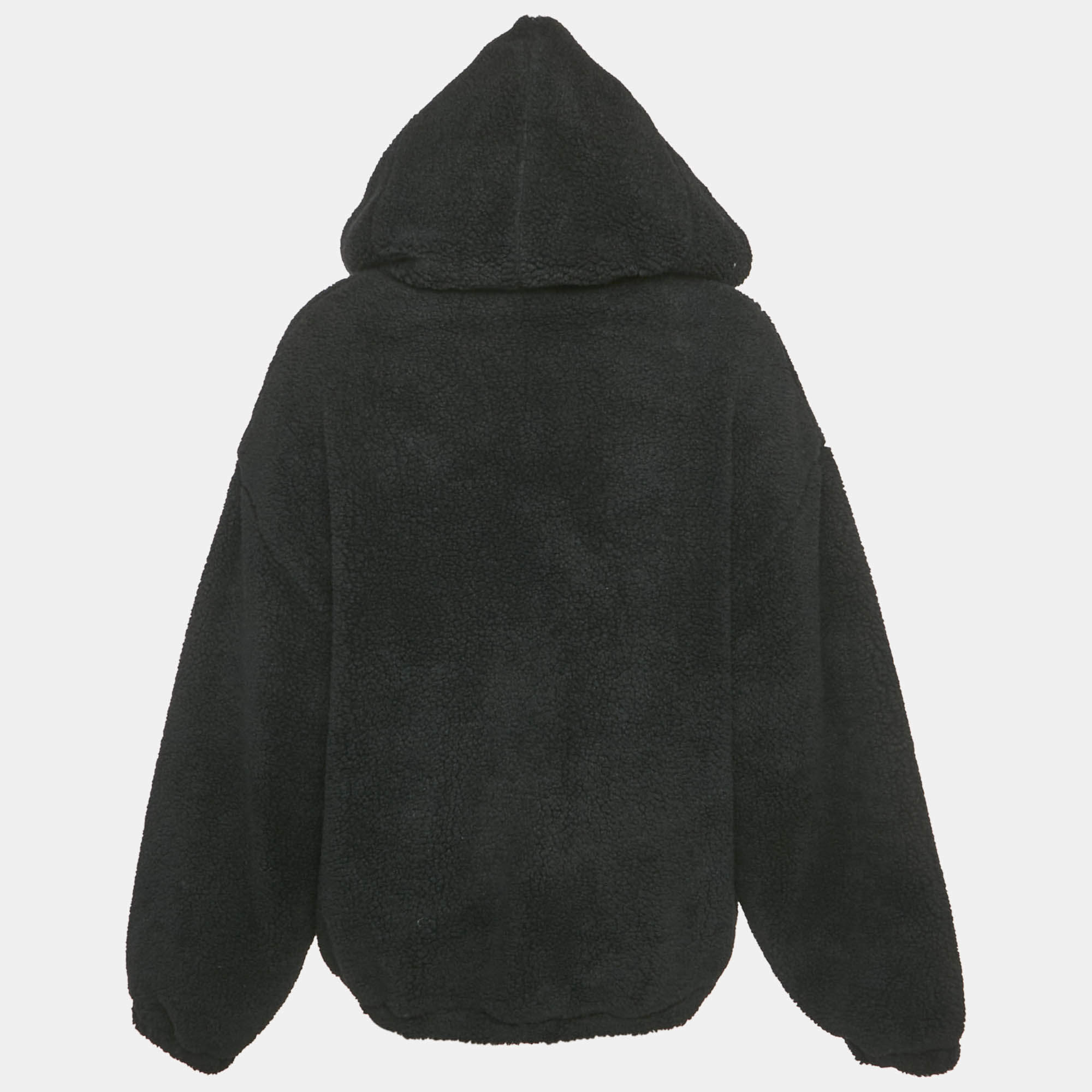 Celine Black Faux Shearling Zip-Up Hooded Jacket L Celine | TLC