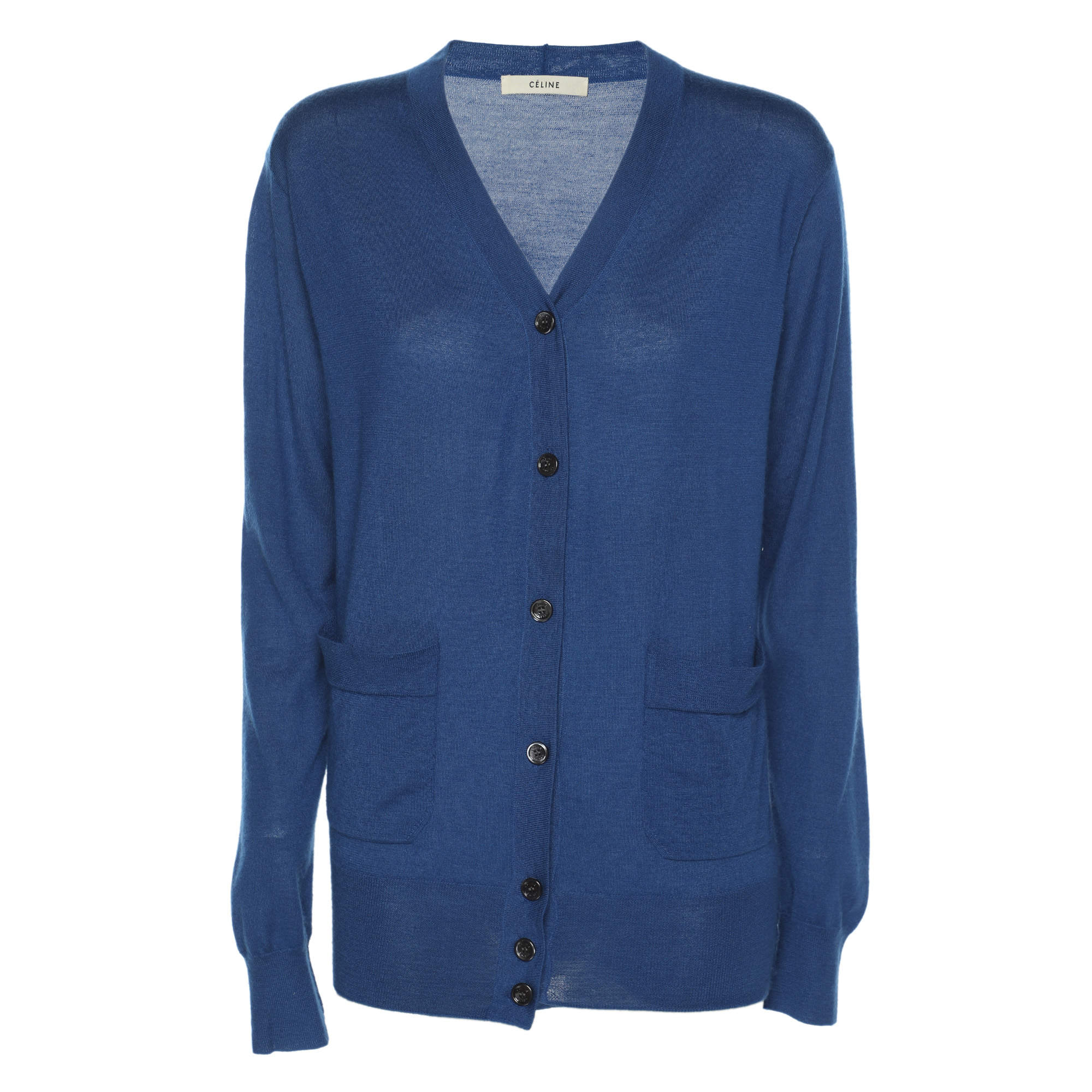 Celine Blue Cashmere Knit Button Front Sweater XS
