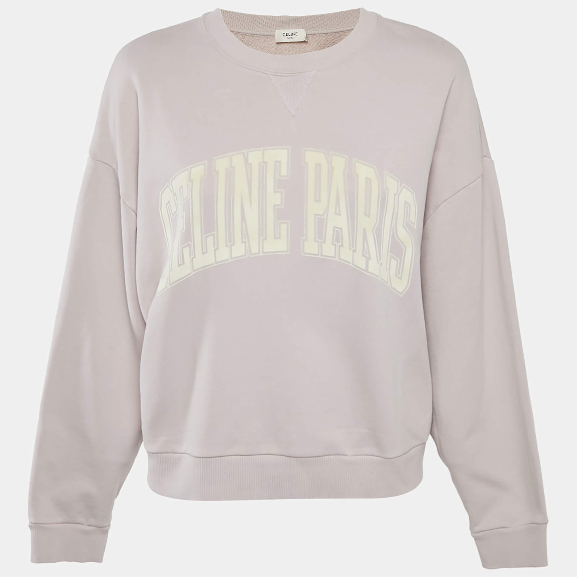Celine Pink Logo Flock Print Cotton Sweatshirt S
