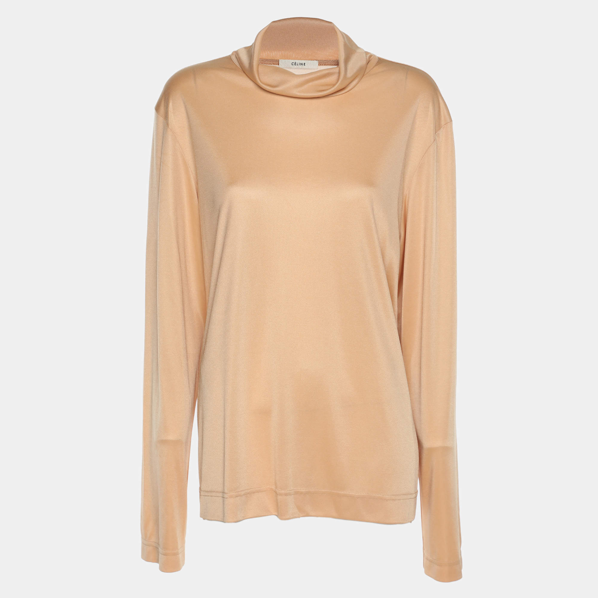 Celine Beige Stretch Knit High Neck Top M