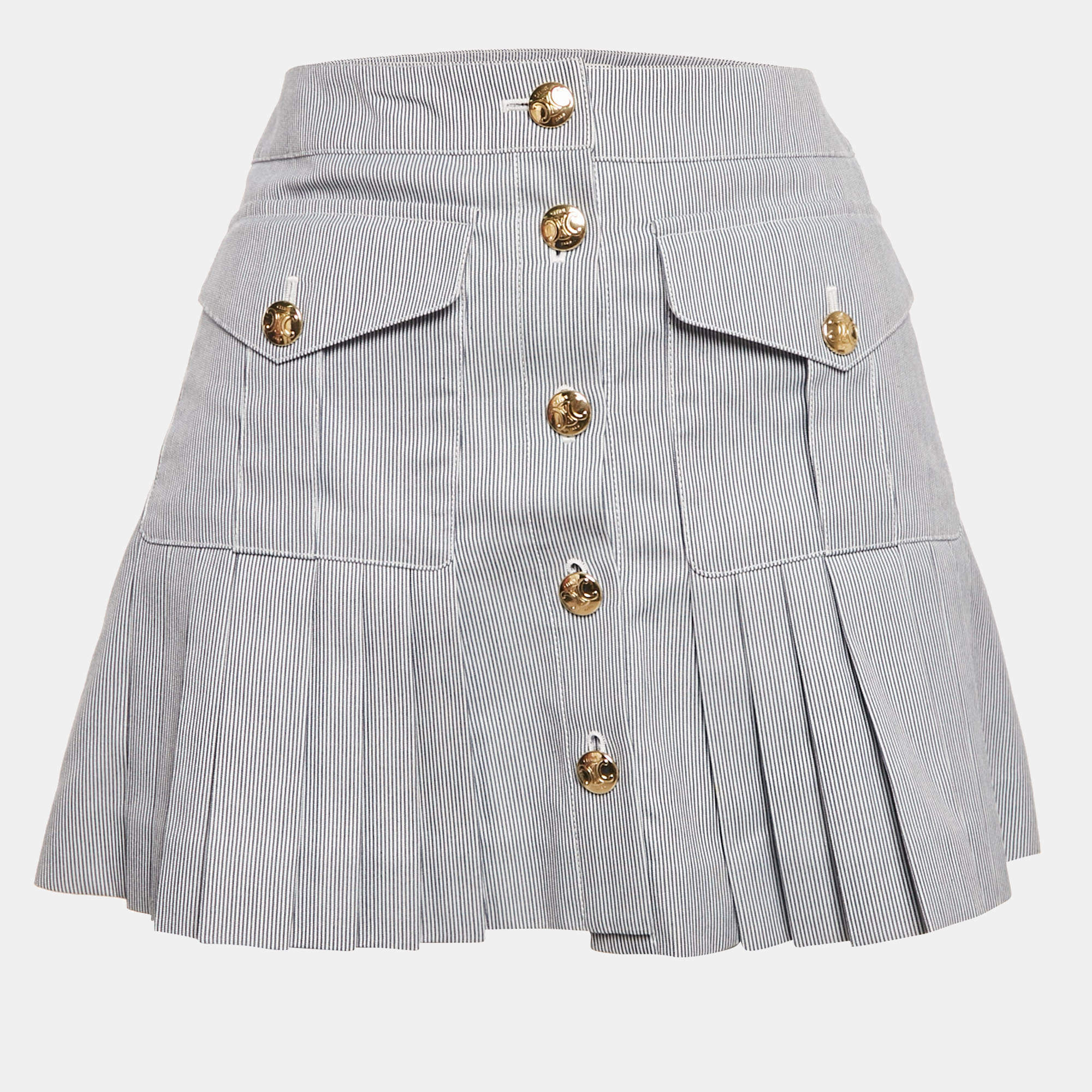 Pre Owned Celine White Jersey High Rise Wide Leg Pants S