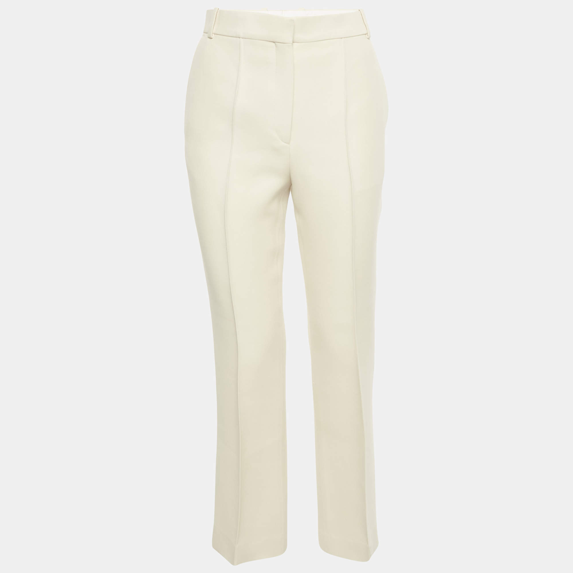 Pre Owned Celine Cream Wool Blend Wide Leg Trousers 