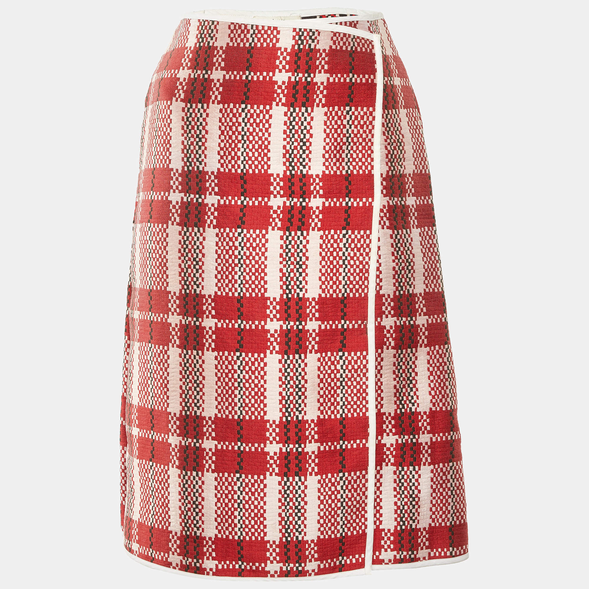 Pre Owned Celine Multicolor Patterned Synthetic Overlap Midi Skirt M