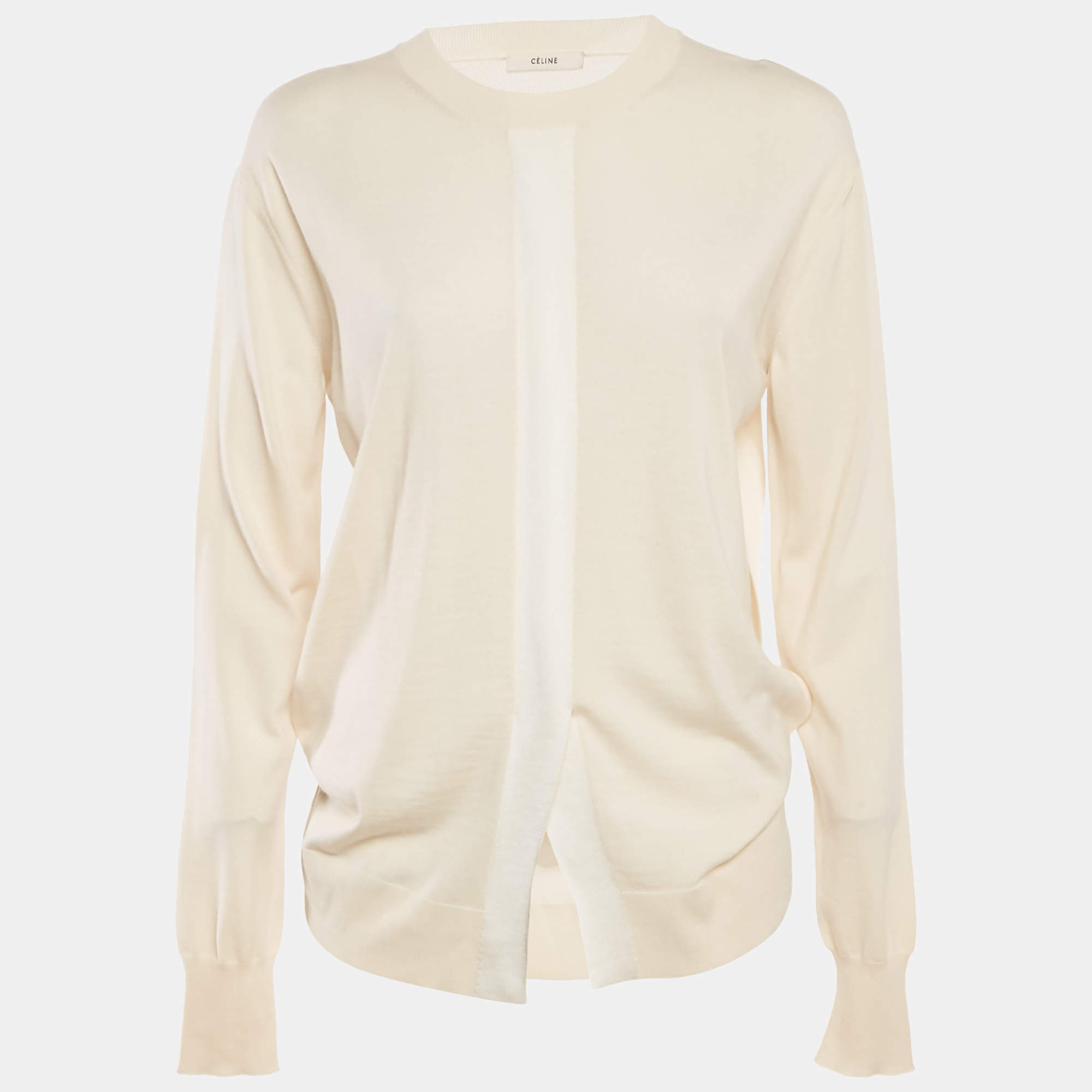 Pre Owned Celine Cream Wool Blend Full Sleeves Sweater S