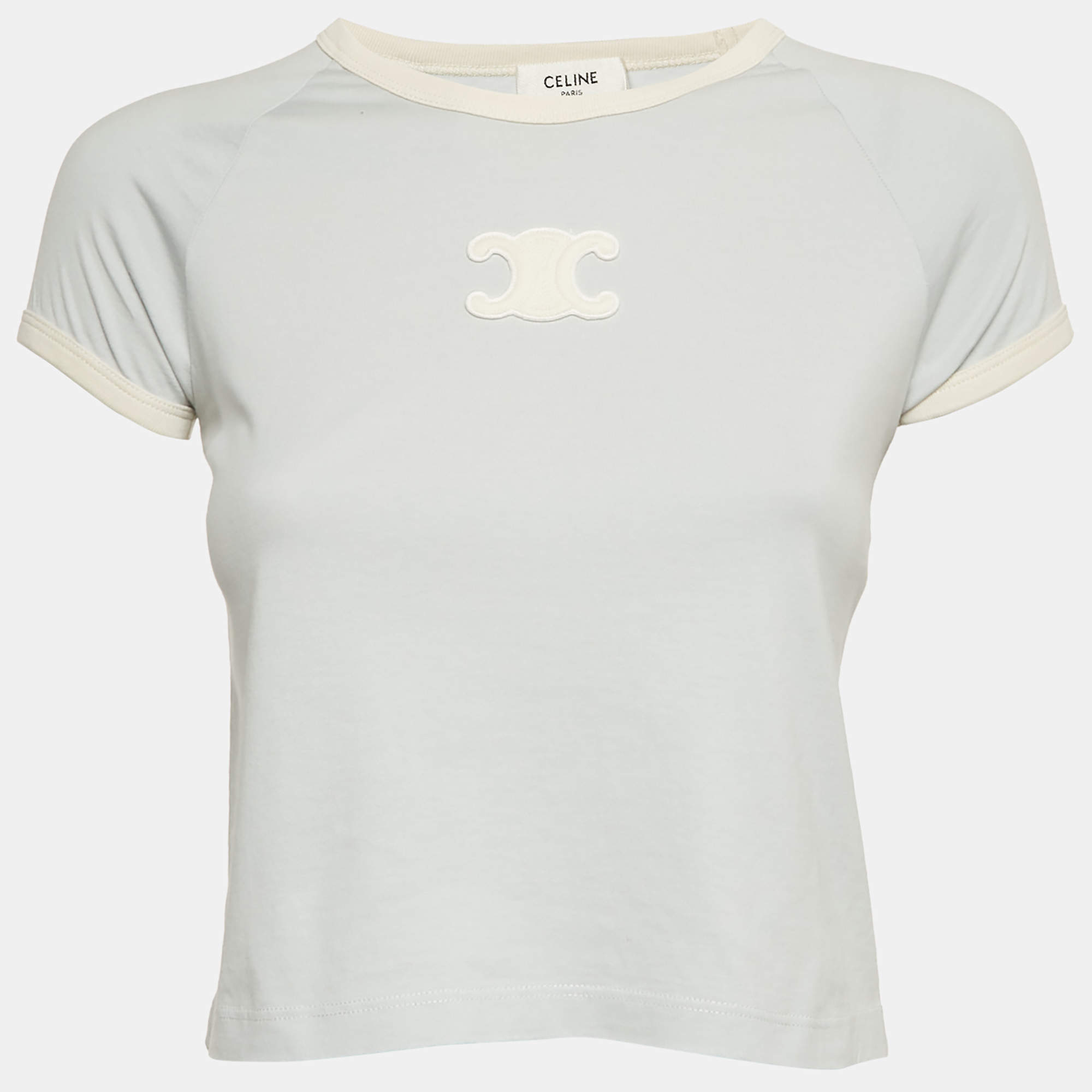 Pre Owned Celine Blue Triomphe Applique Jersey T-Shirt XS