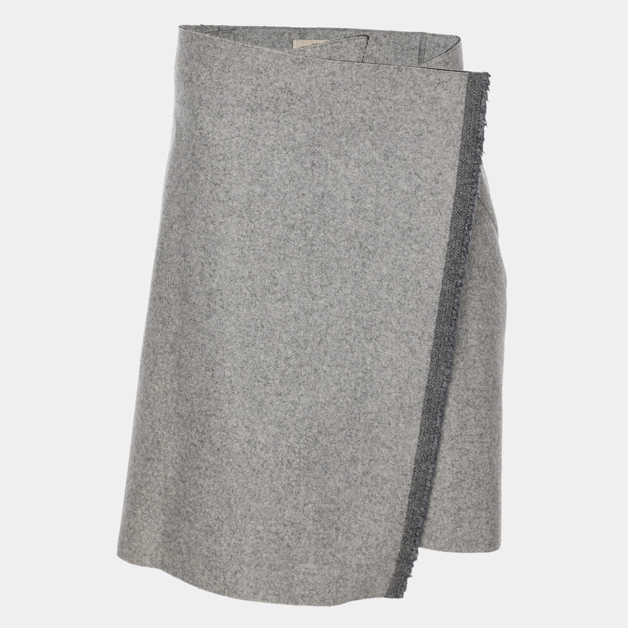 Pre Owned Celine Grey Wool Blend Wrap Midi Skirt M