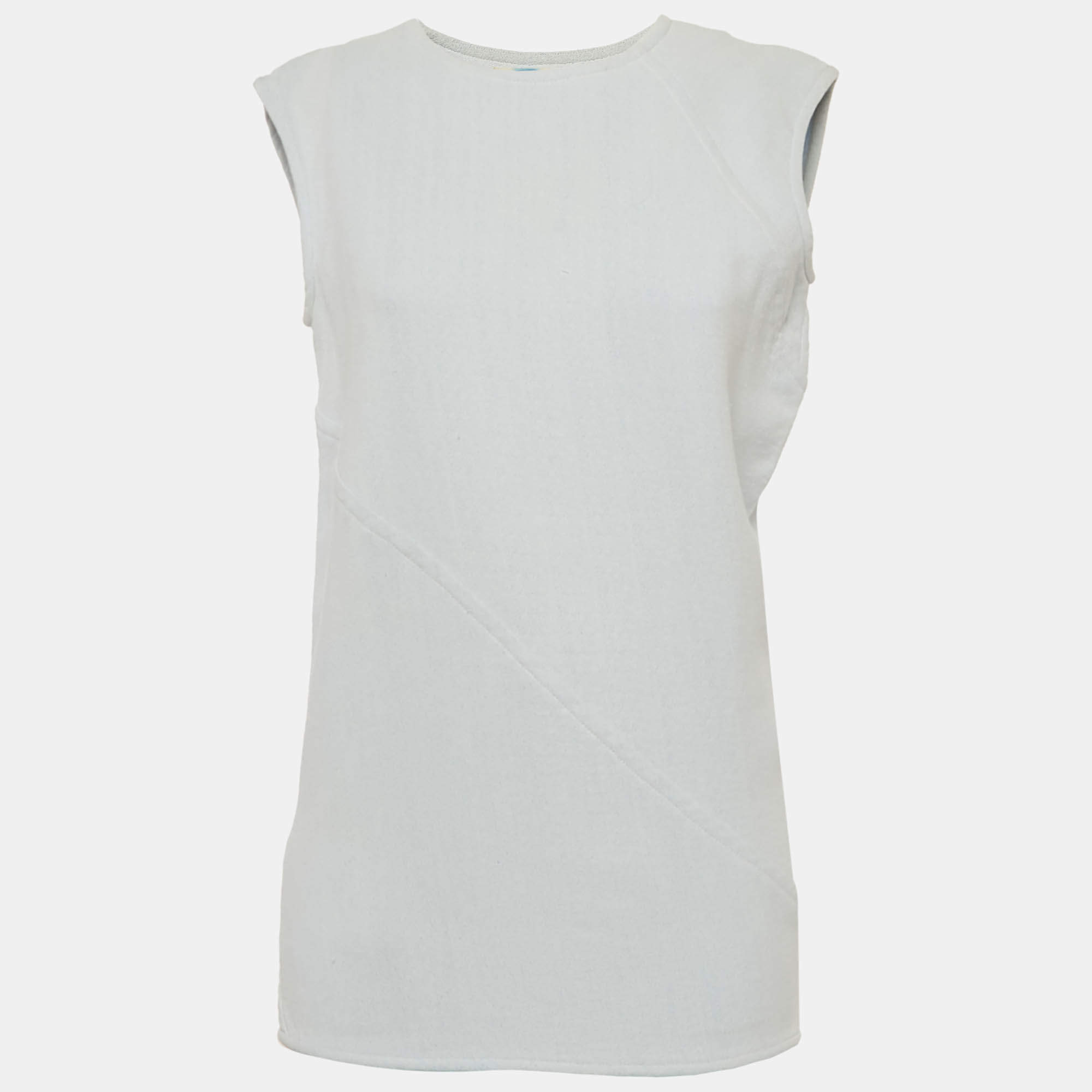 Pre Owned Celine Light Blue Cotton Raime Blend Sleeveless Top S