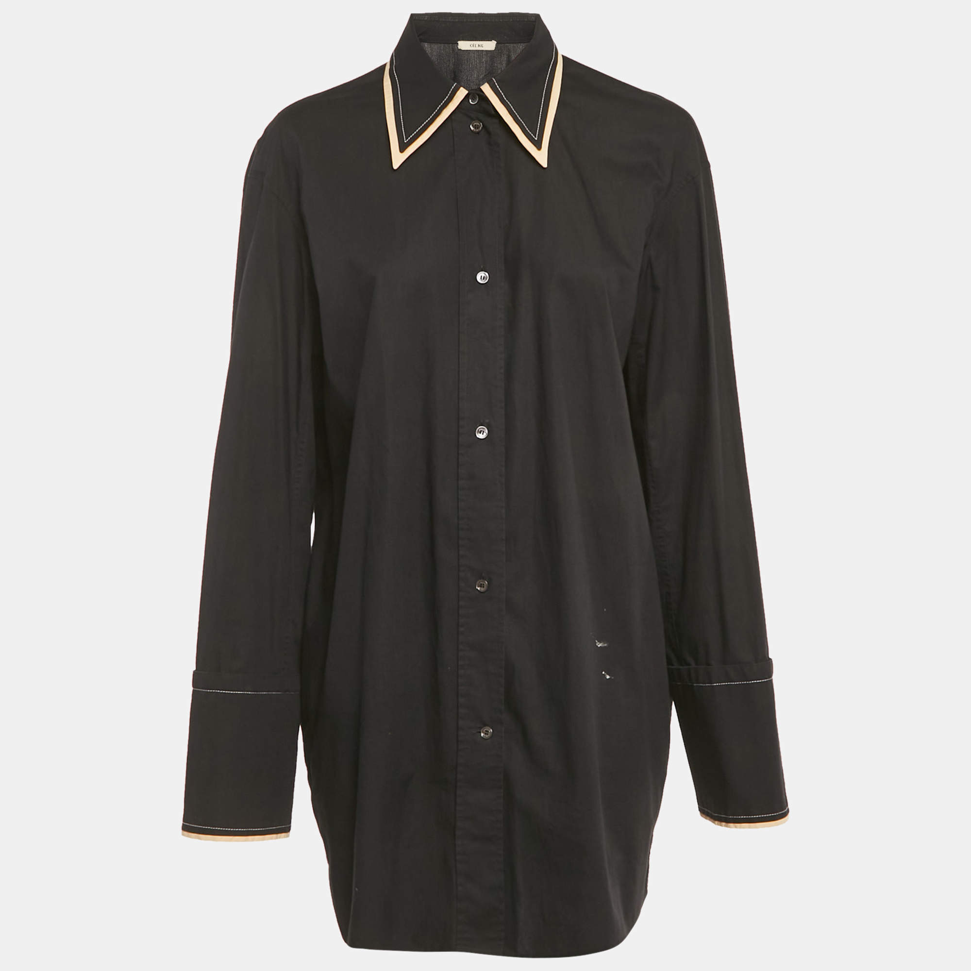 Pre Owned Celine Black Cotton Button Front Oversized Shirt S