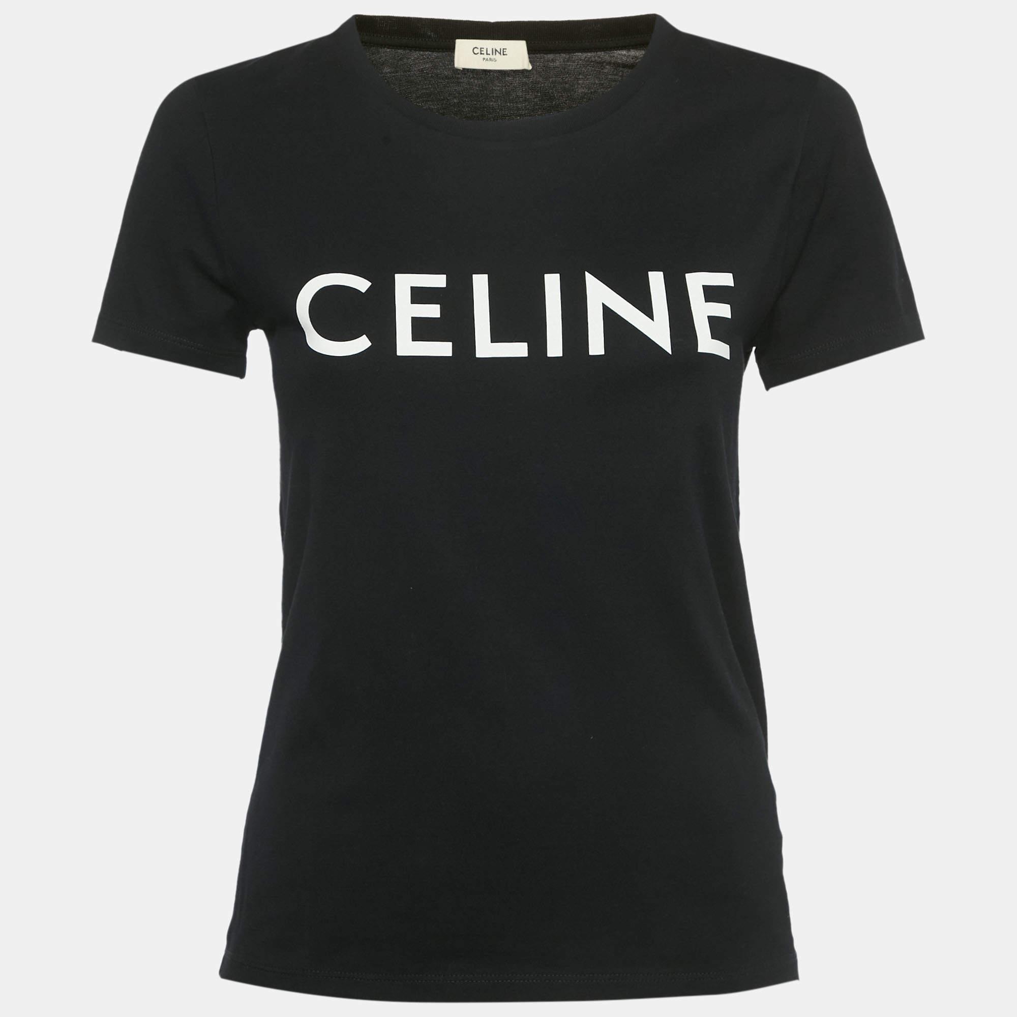 Pre Owned Celine Black Logo Print Cotton Crewneck T-Shirt S