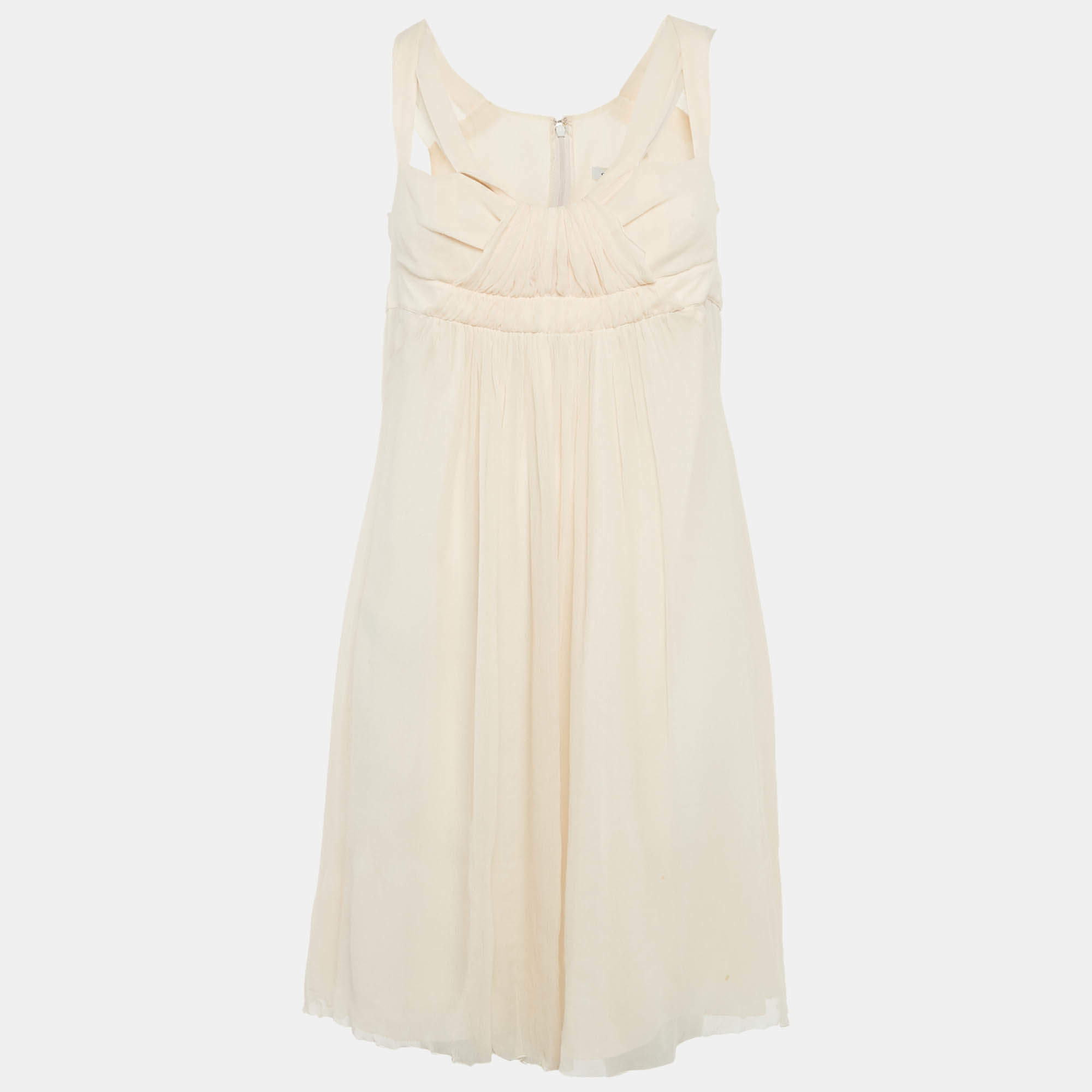 Pre Owned Celine Beige Silk Gathered Mini Dress M