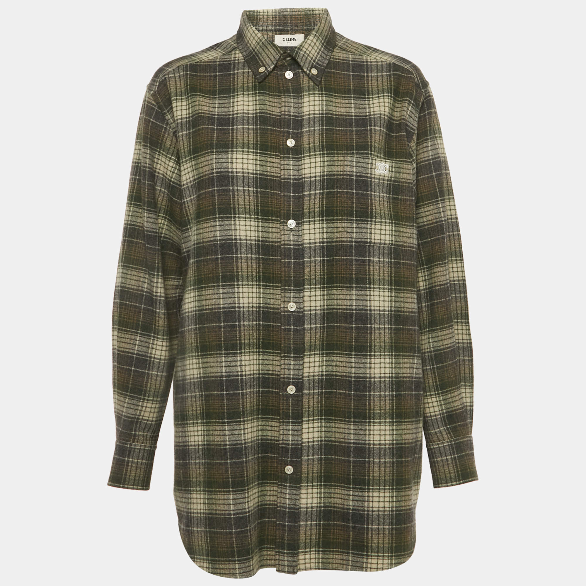 مملوكة مسبقًا Celine Green Trapper Wool Oversized Shirt M