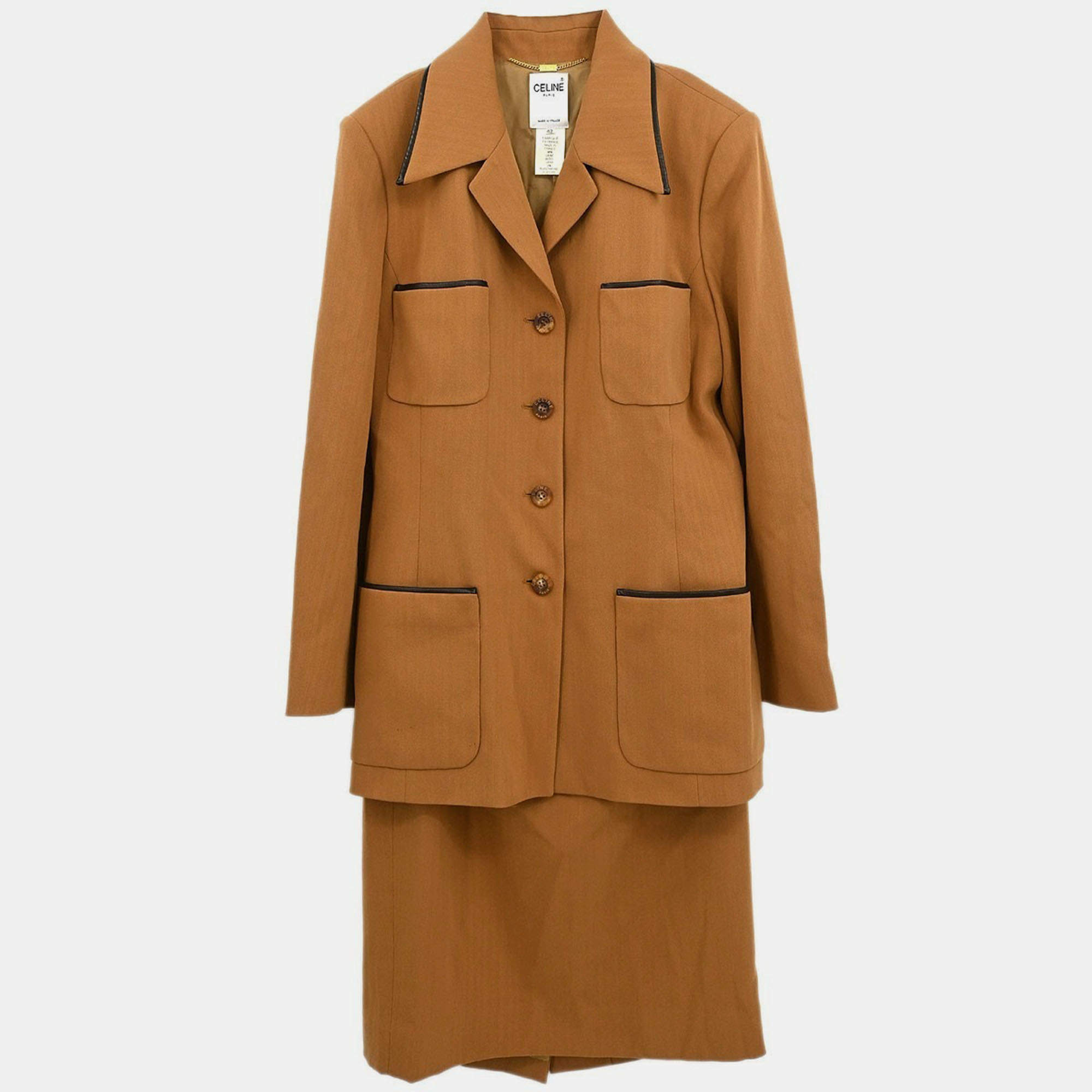 Pre Owned Celine Setup Suit Jacket Skirt Brown #42