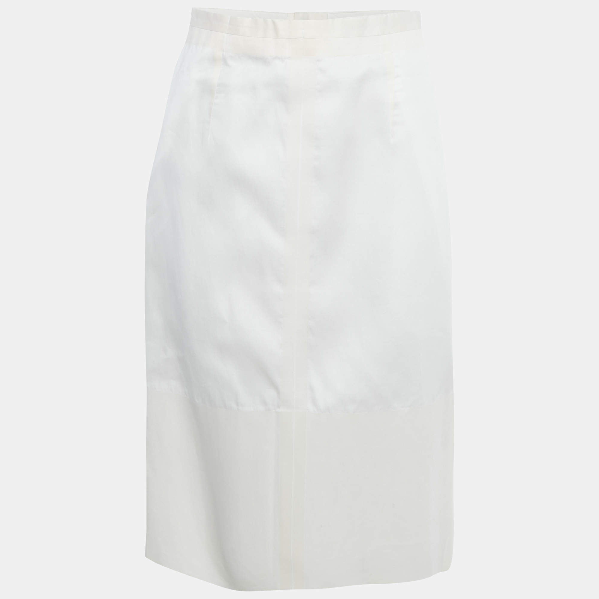 Pre Owned Celine White Cotton Structured Midi Skirt M