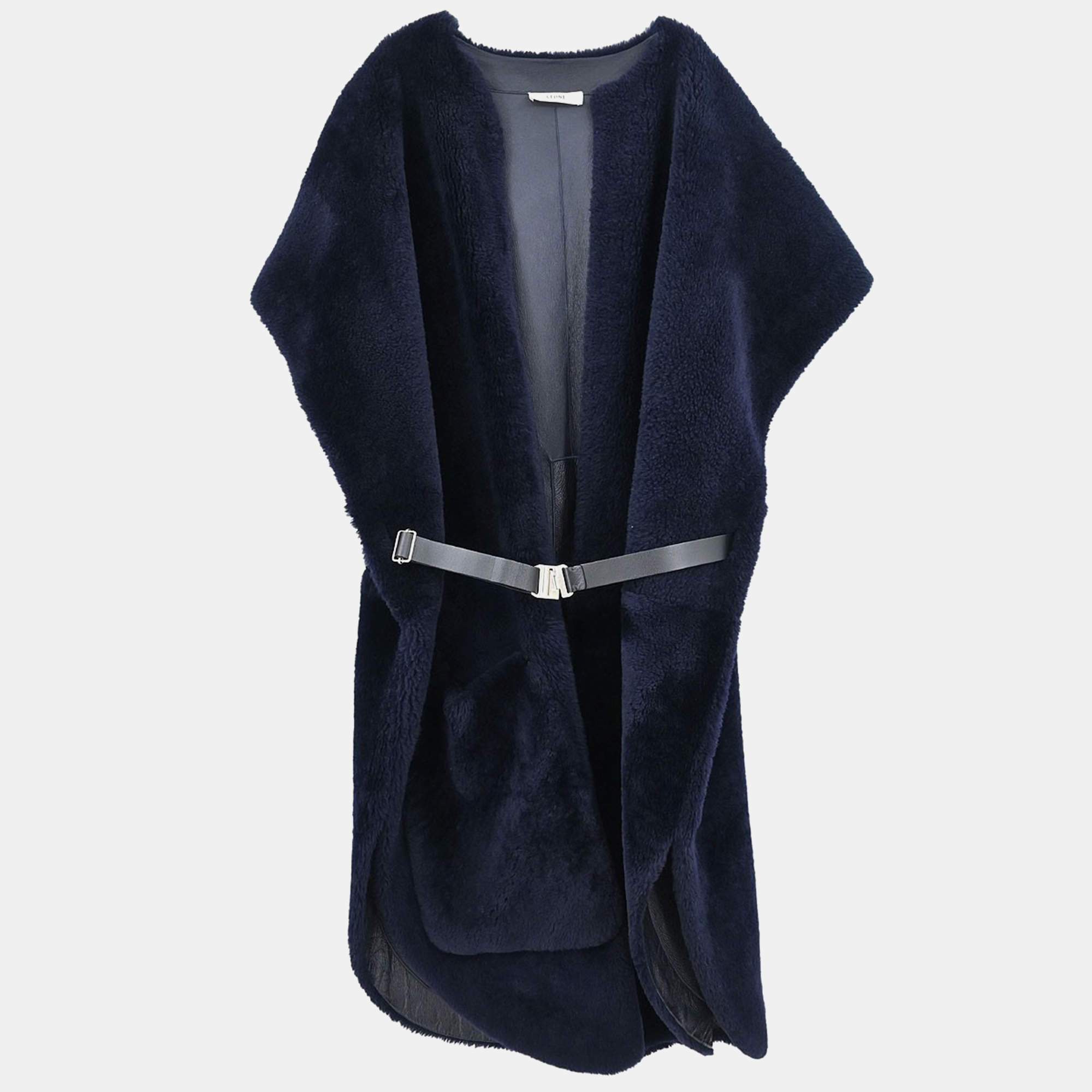 Pre Owned Celine Sleeveless Long Vest Jacket Navy #S