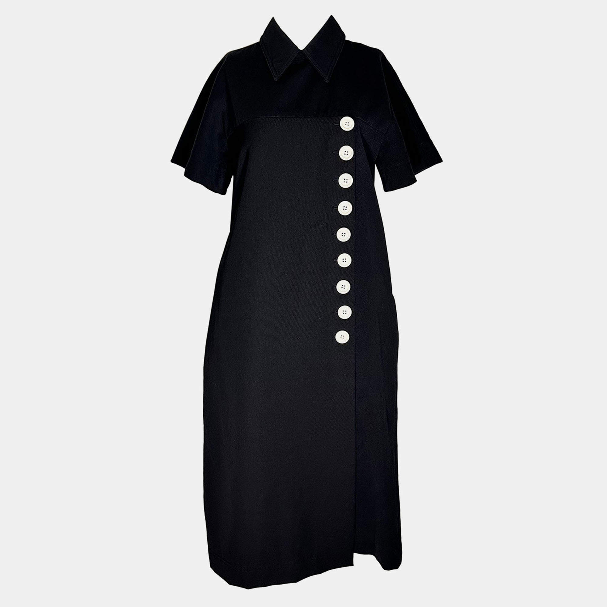 Pre Owned Celine Black Denim White Button Dress