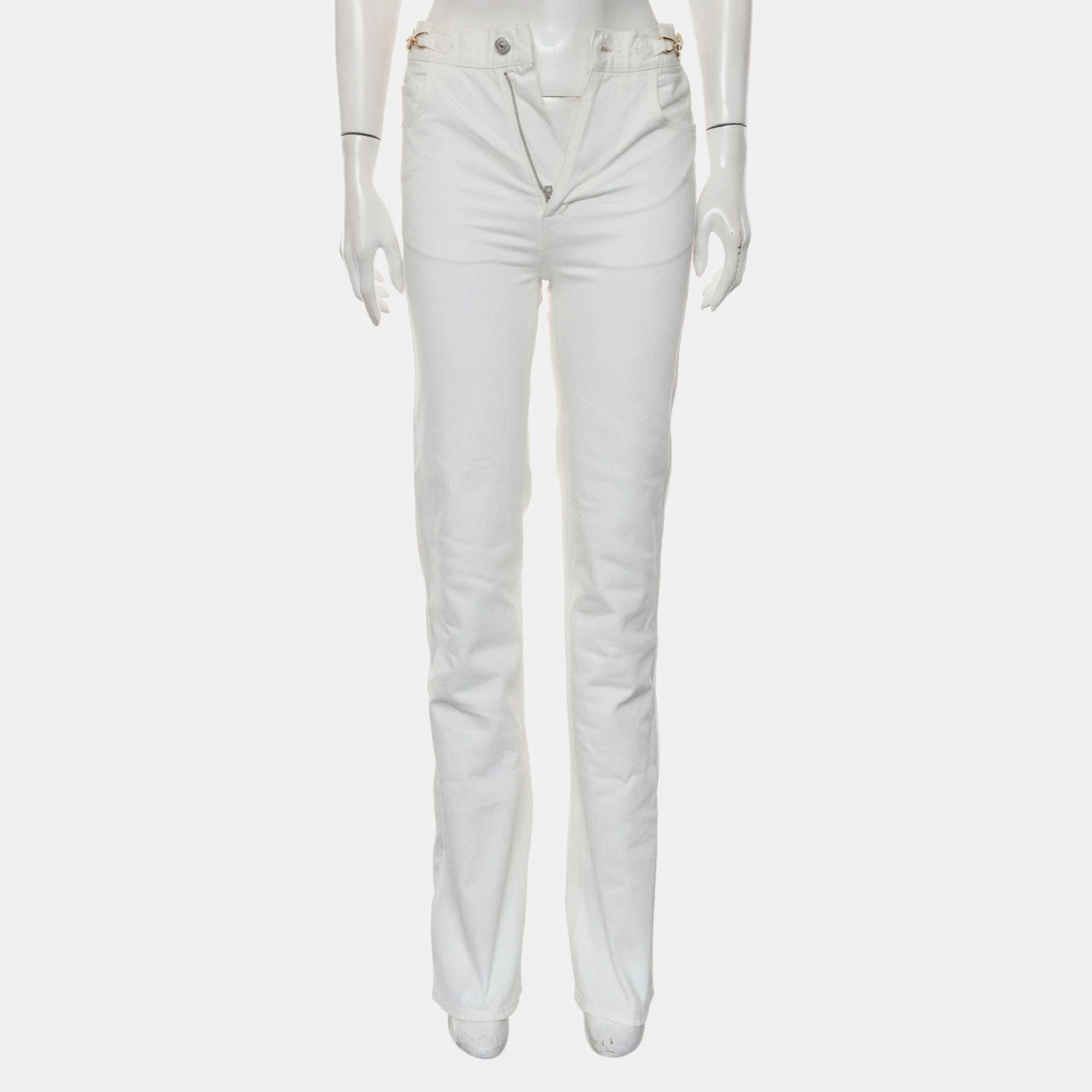 Pre Owned Celine White Cotton Triomphe Straight Jeans