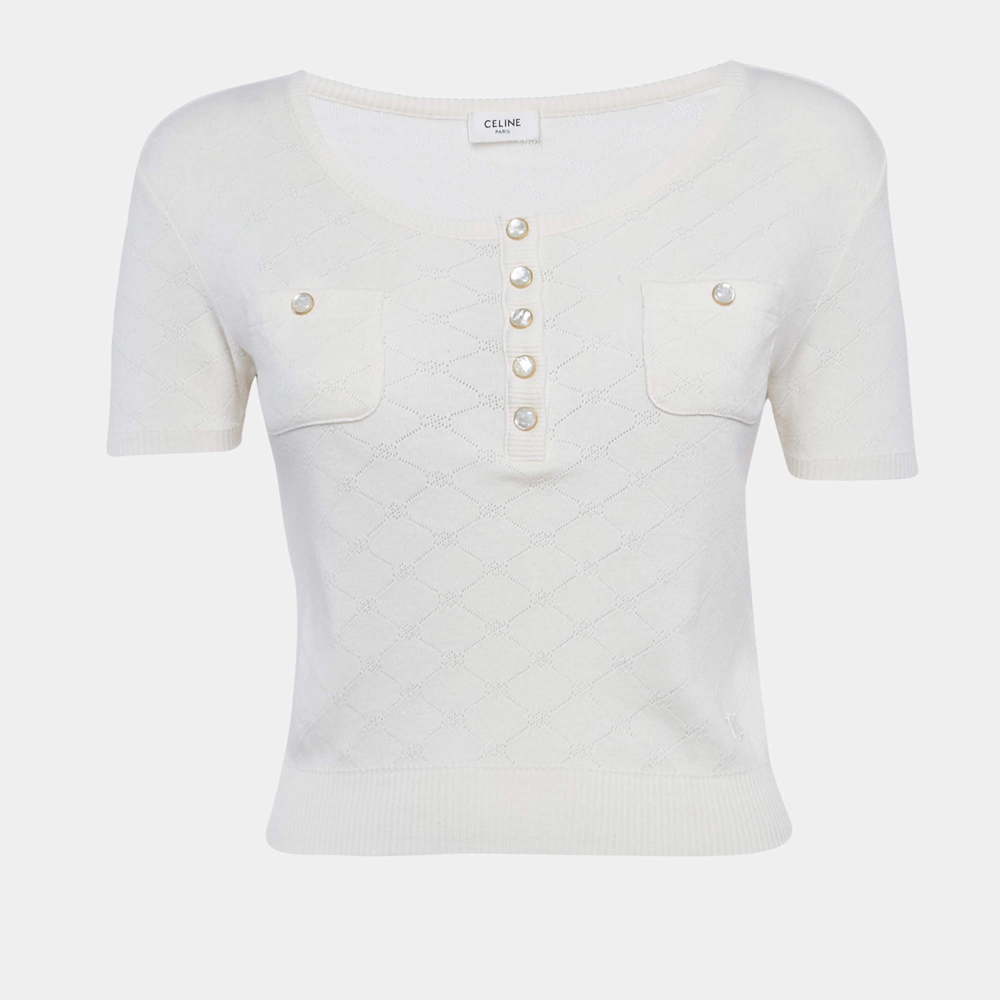 Pre Owned توب سيلين حياكة مثقبة كريمية مقاس صغير - سمول