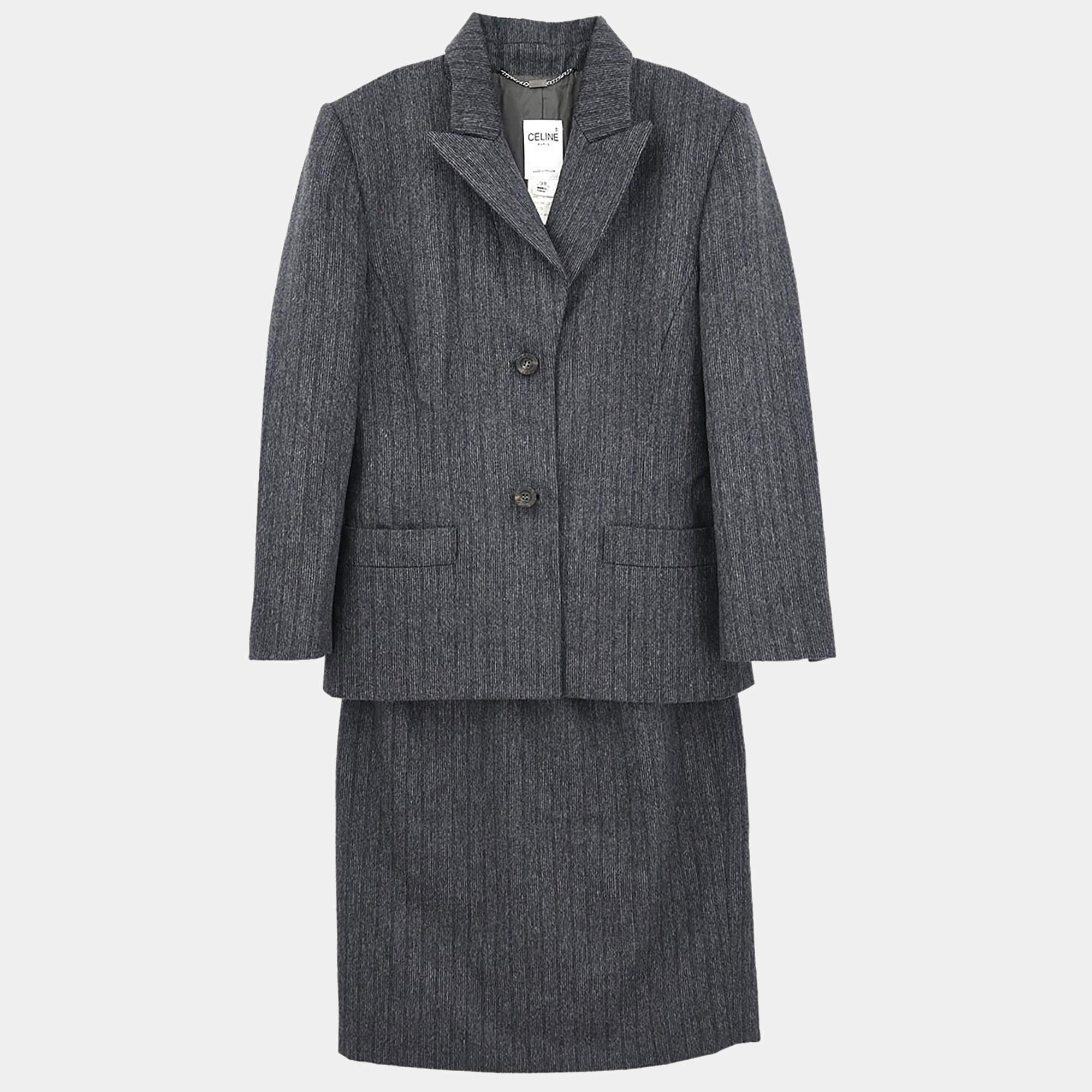 مملوكة مسبقًا Celine Setup Suit Jacket Skirt Gray 35319/567/Tanin Jc #38