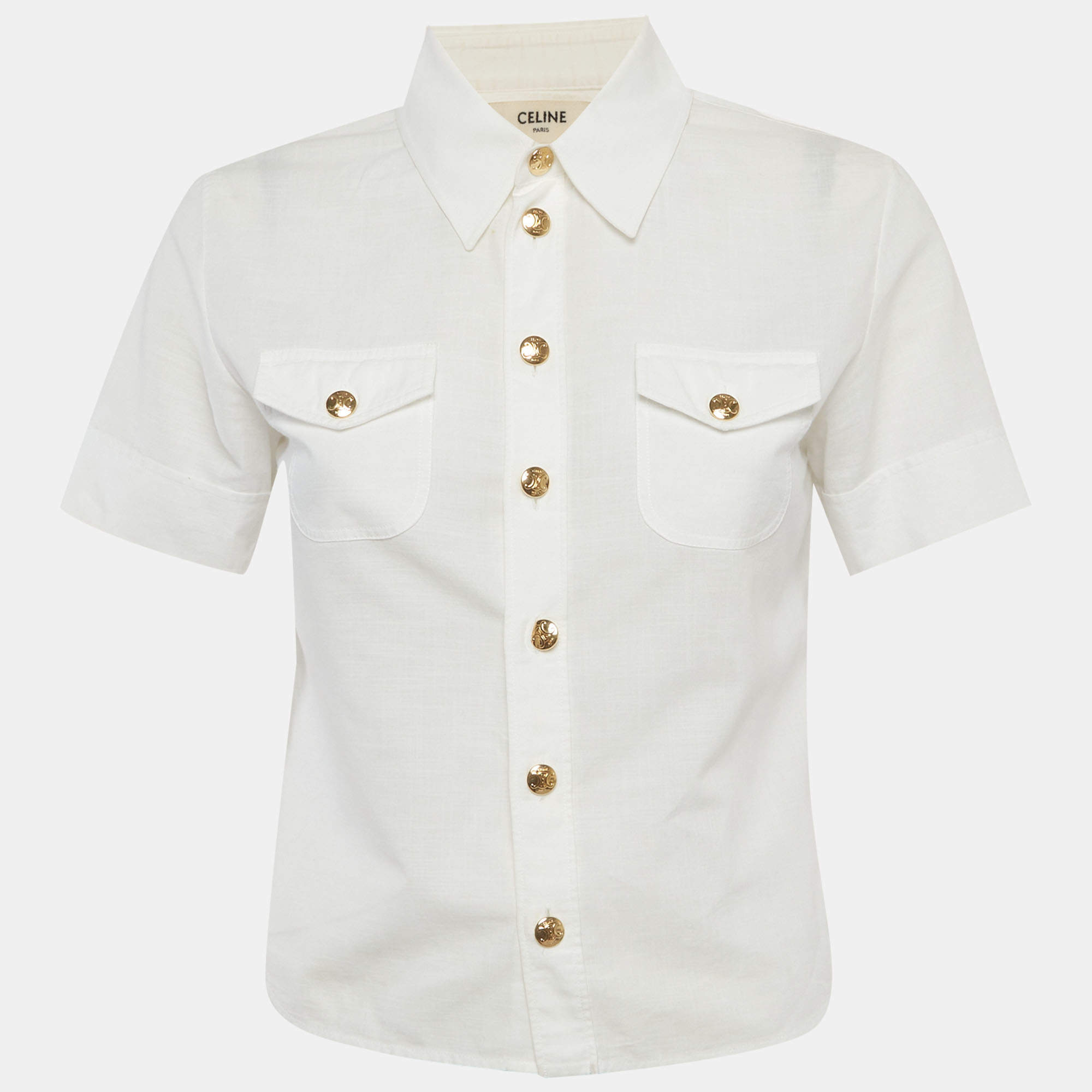 مملوكة مسبقًا Celine White Cotton Short Sleeve Chelsea Shirt S