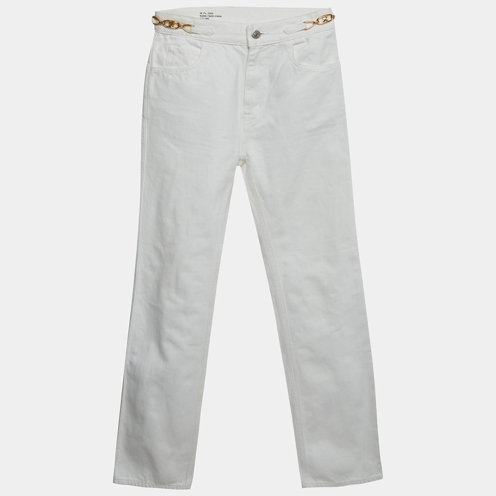 Pre Owned بنطلون جينز سيلين أبيض دينم بتفاصيل شعار بقصة أرجل مستقيمة حجم صغير/خصر 24 بوصة