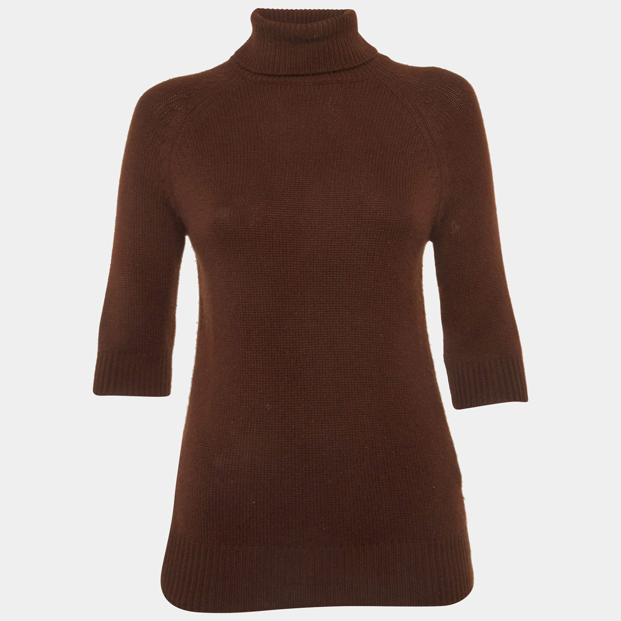 Pre Owned Celine Brown Rib Knit Turtle Neck Sweater M