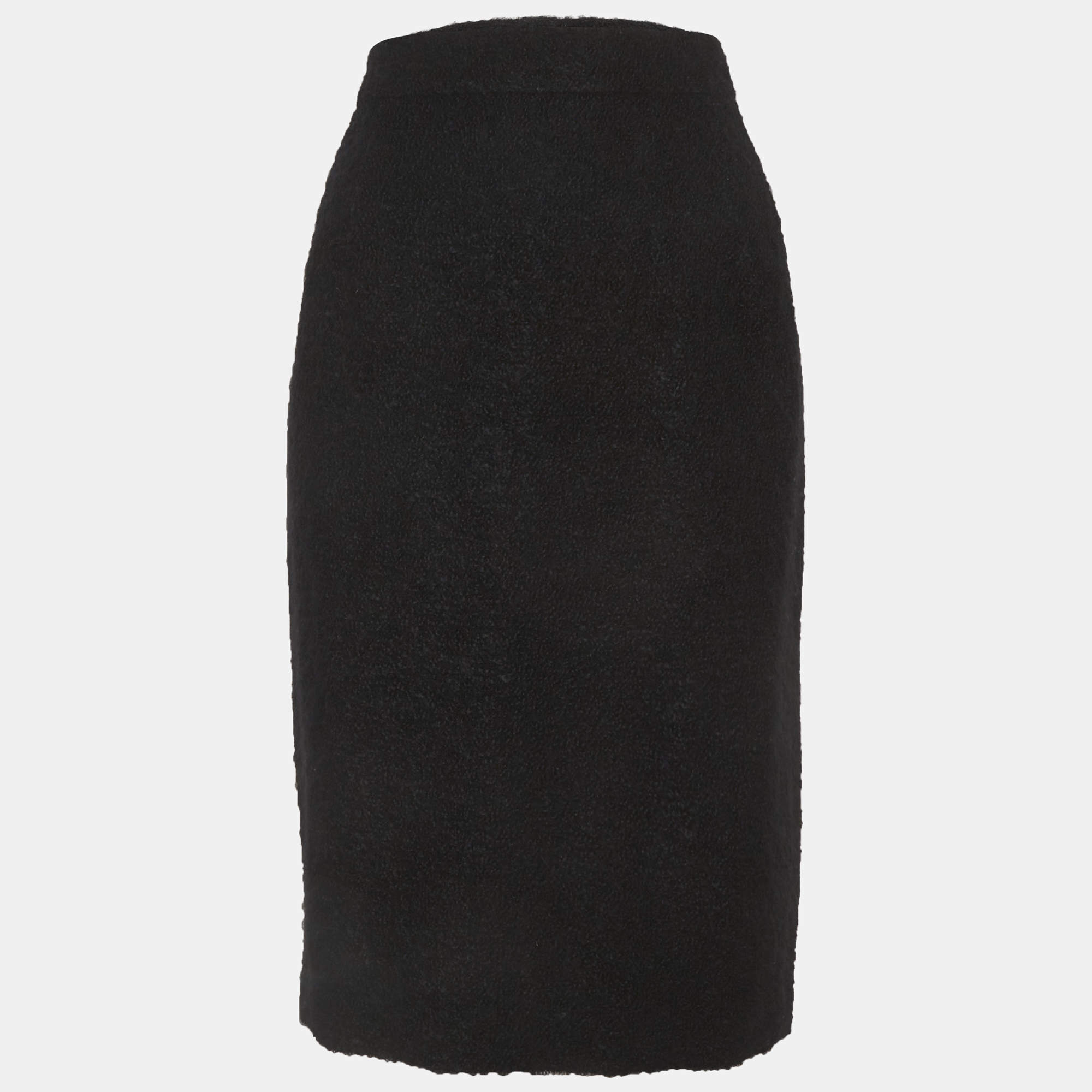 Pre Owned Celine Black Shearling Pencil Skirt L