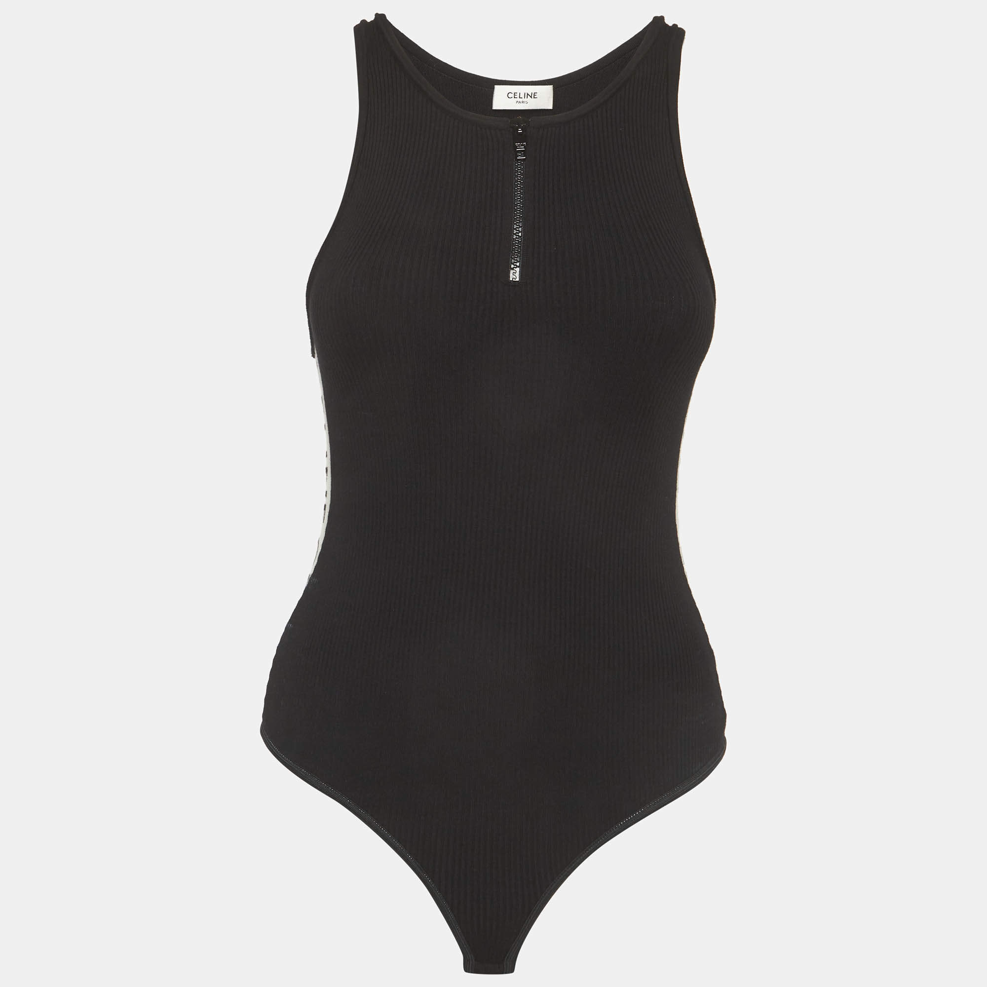 مملوكة مسبقًا Celine Black Cotton Rib Knit Bodysuit S