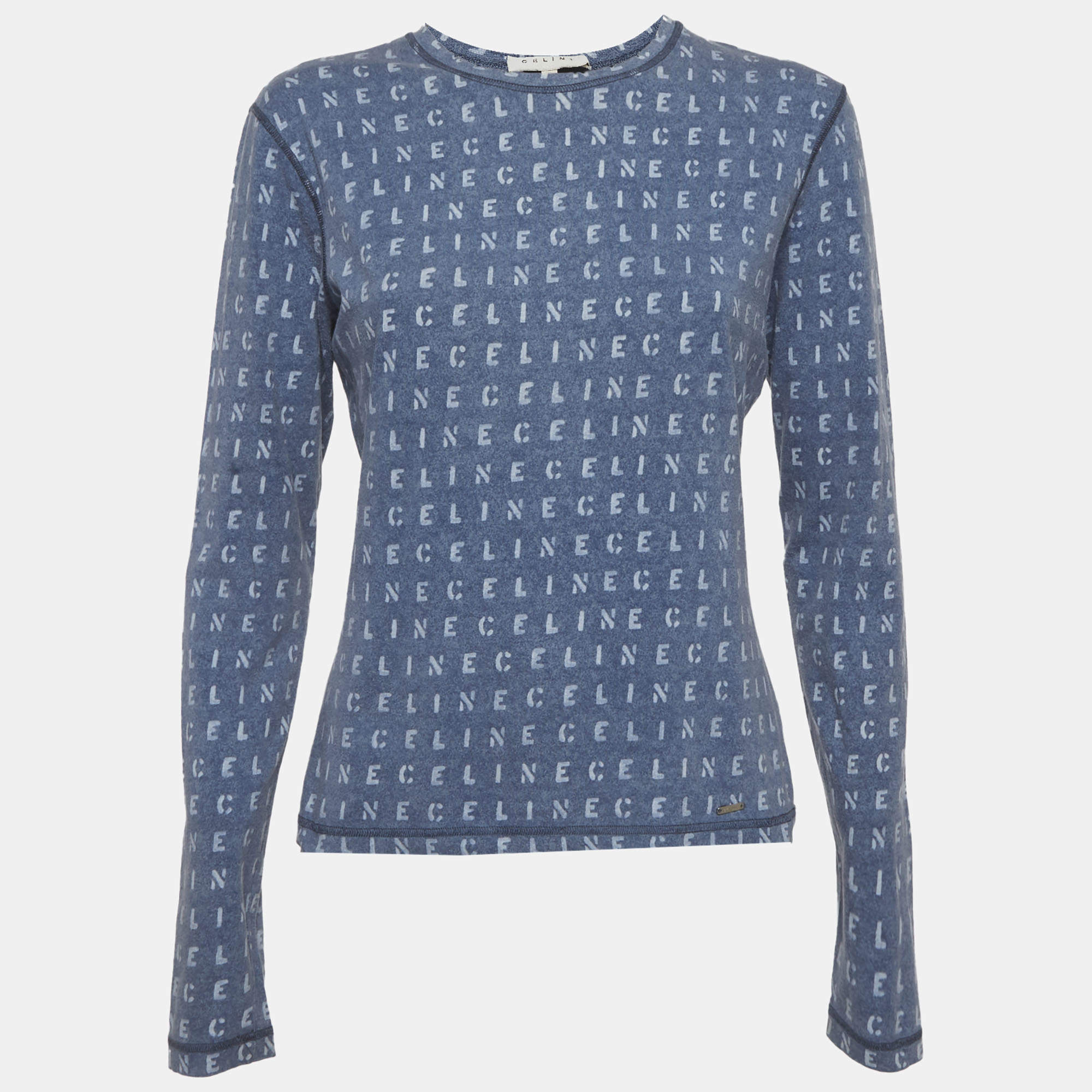 Pre Owned توب سيليين بأكمام طويلة جيرسي طباعة الشعار أزرق مقاس كبير - لارج