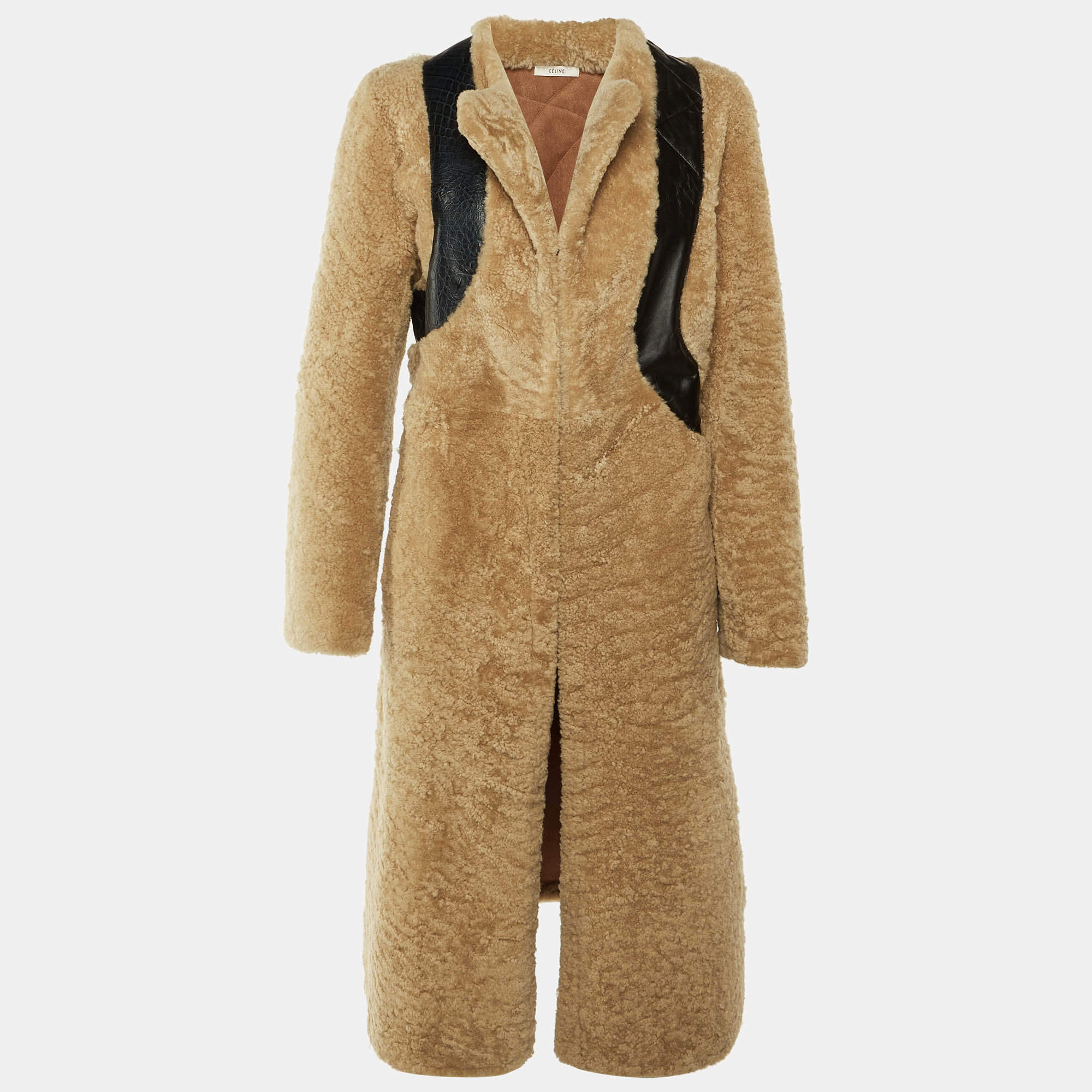 Pre Owned معطف سيلين جلد وصوف بيج قياس متوسط (ميديوم)