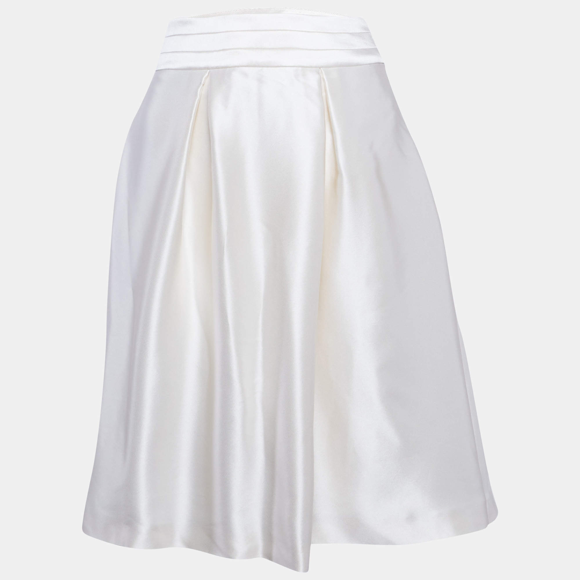 Pre Owned Celine Cream Silk Flared Mini Skirt L