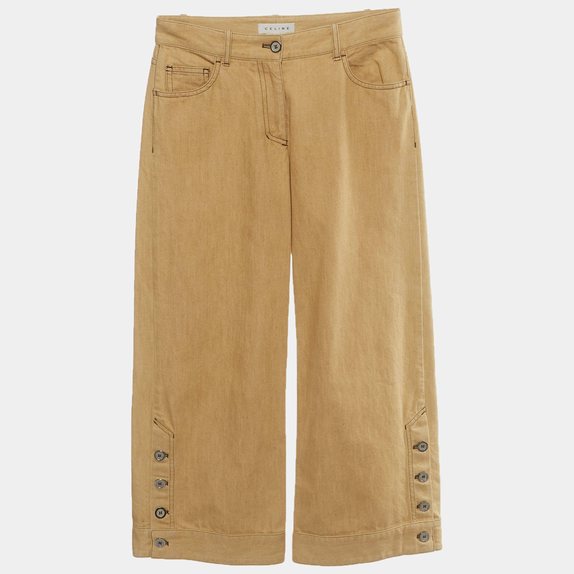 Pre Owned Celine Beige Denim Wide Leg Jeans S /Waist 27.5"