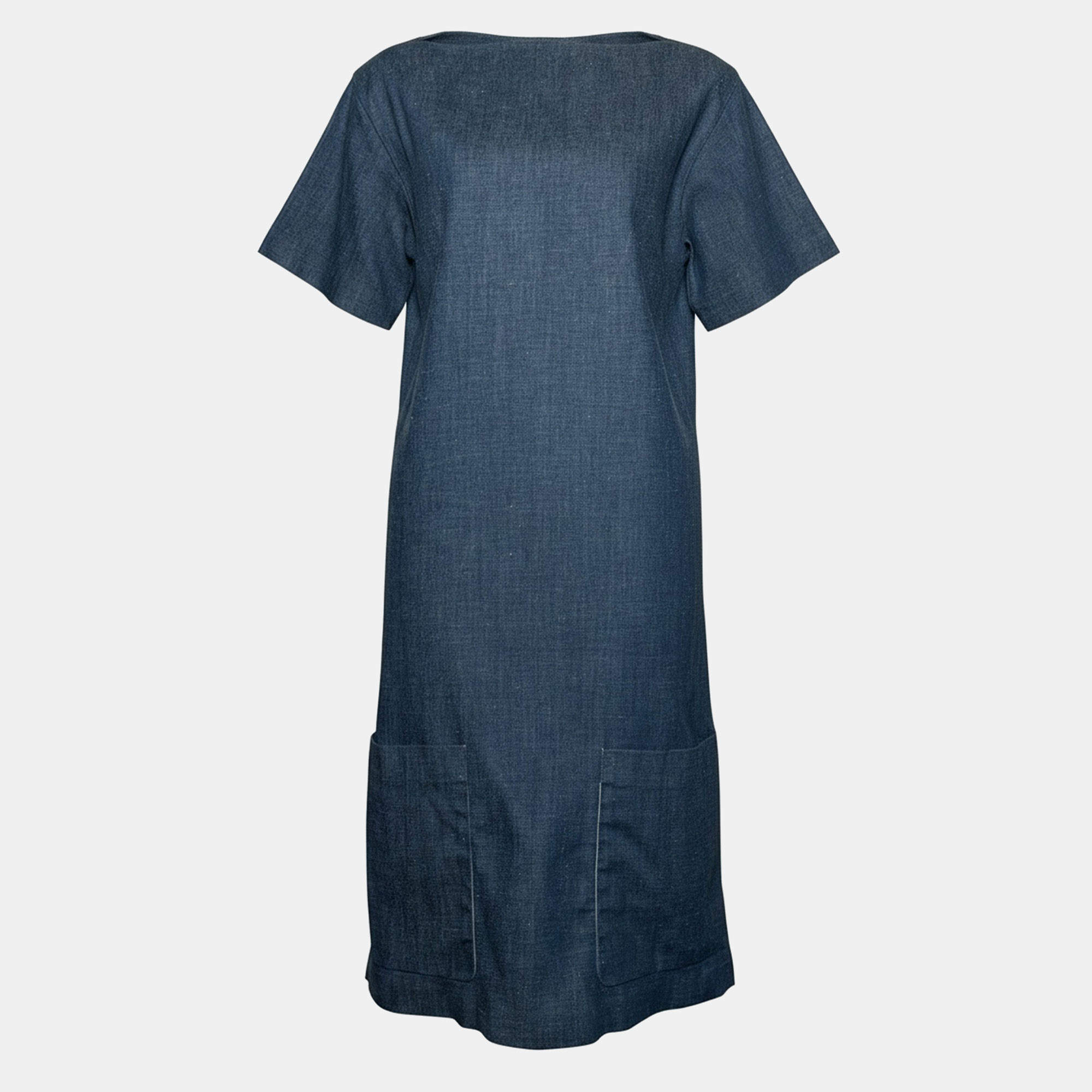 Pre Owned Celine Boatneck Denim Shift Dress FR 36