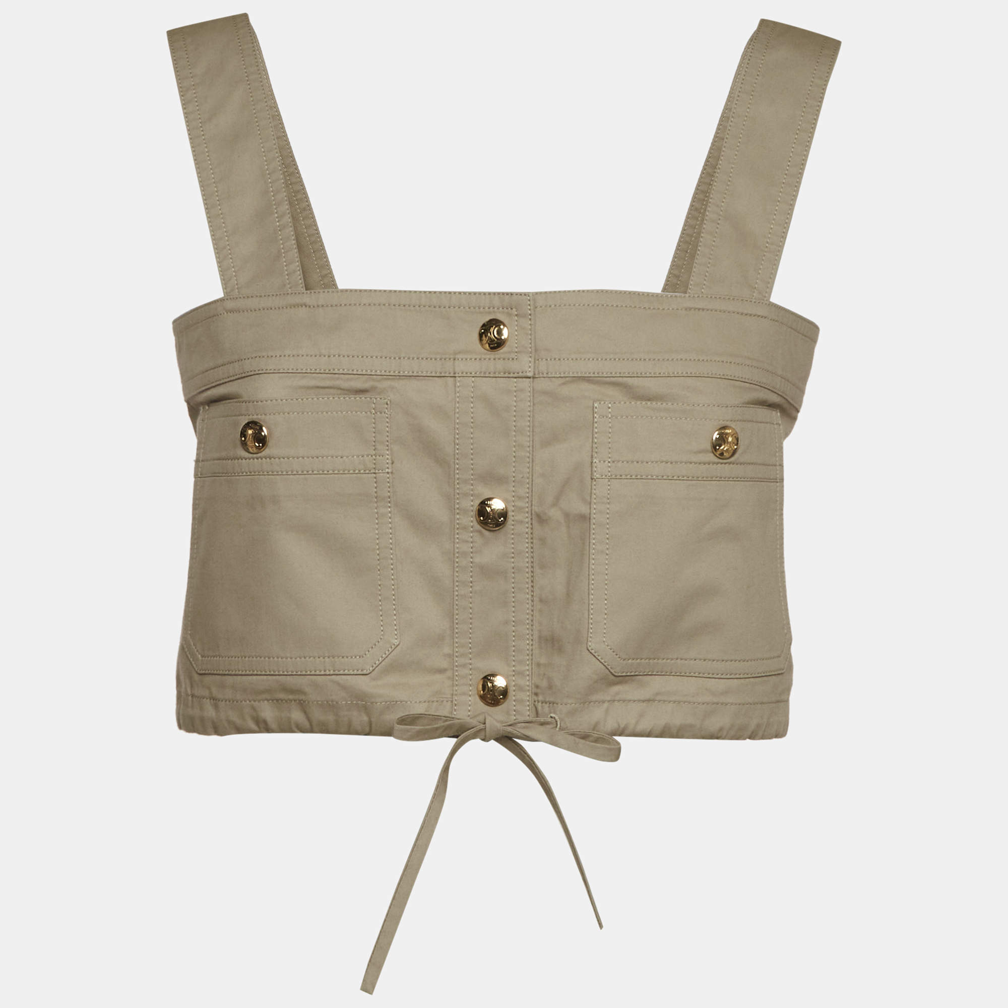 Pre Owned Celine Beige Cotton Sleeveless Drawstring Crop Top M