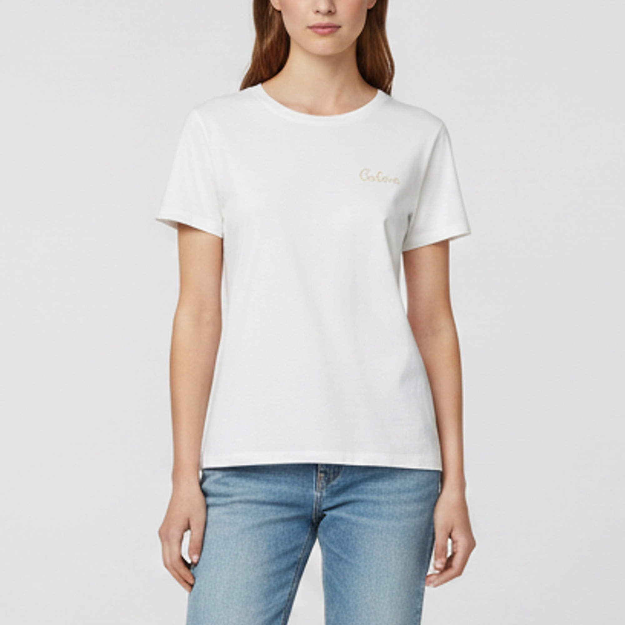 Pre Owned Celine White Logo Embroidered Cotton Crewneck T-Shirt L