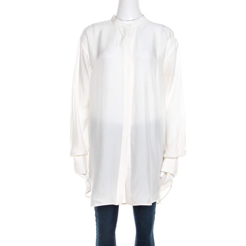 Pre Owned Celine White Silk Button Front Loose Fit Shirt M